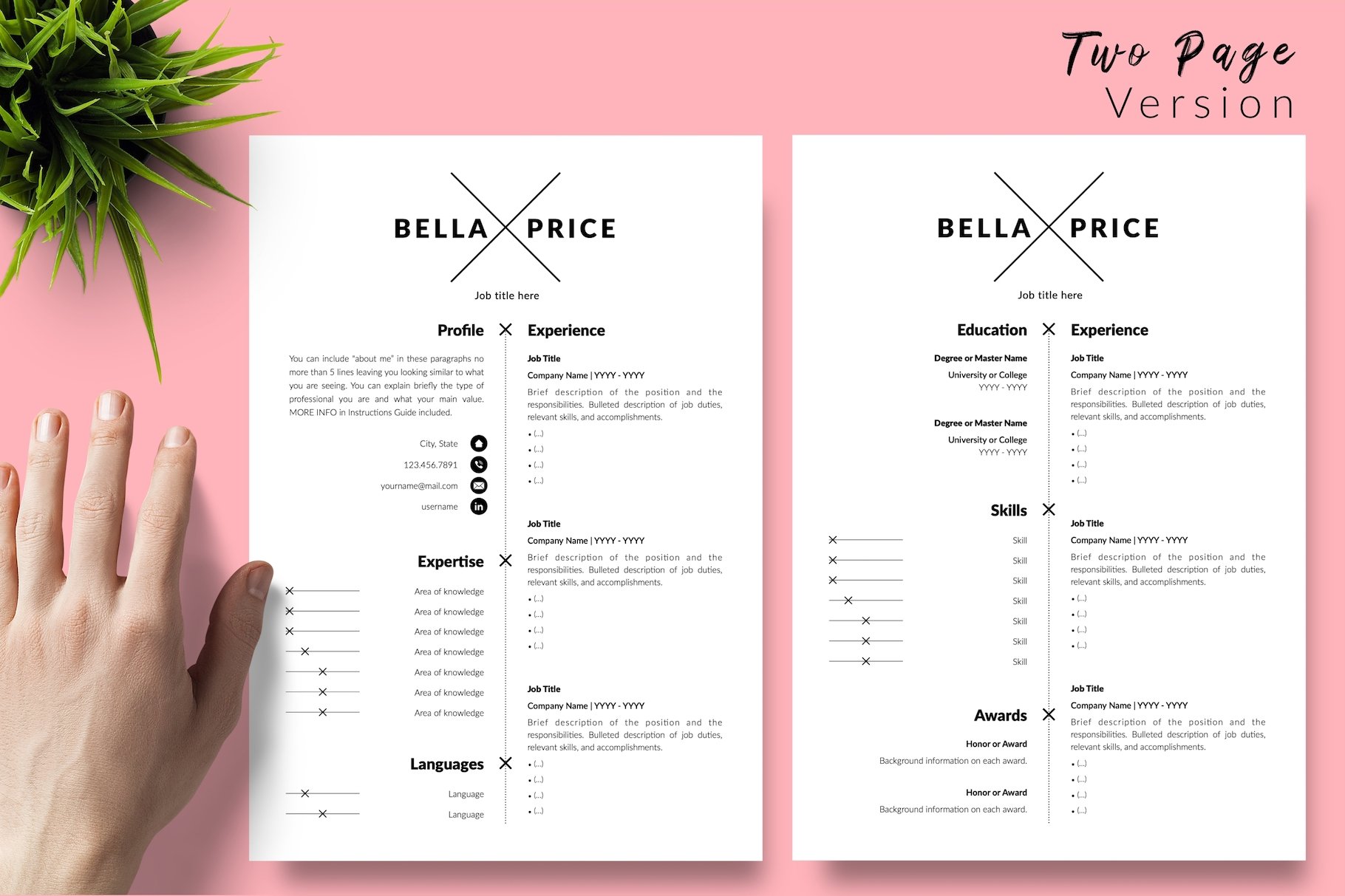 resume cv template bella price for creative market 03 two page version 664
