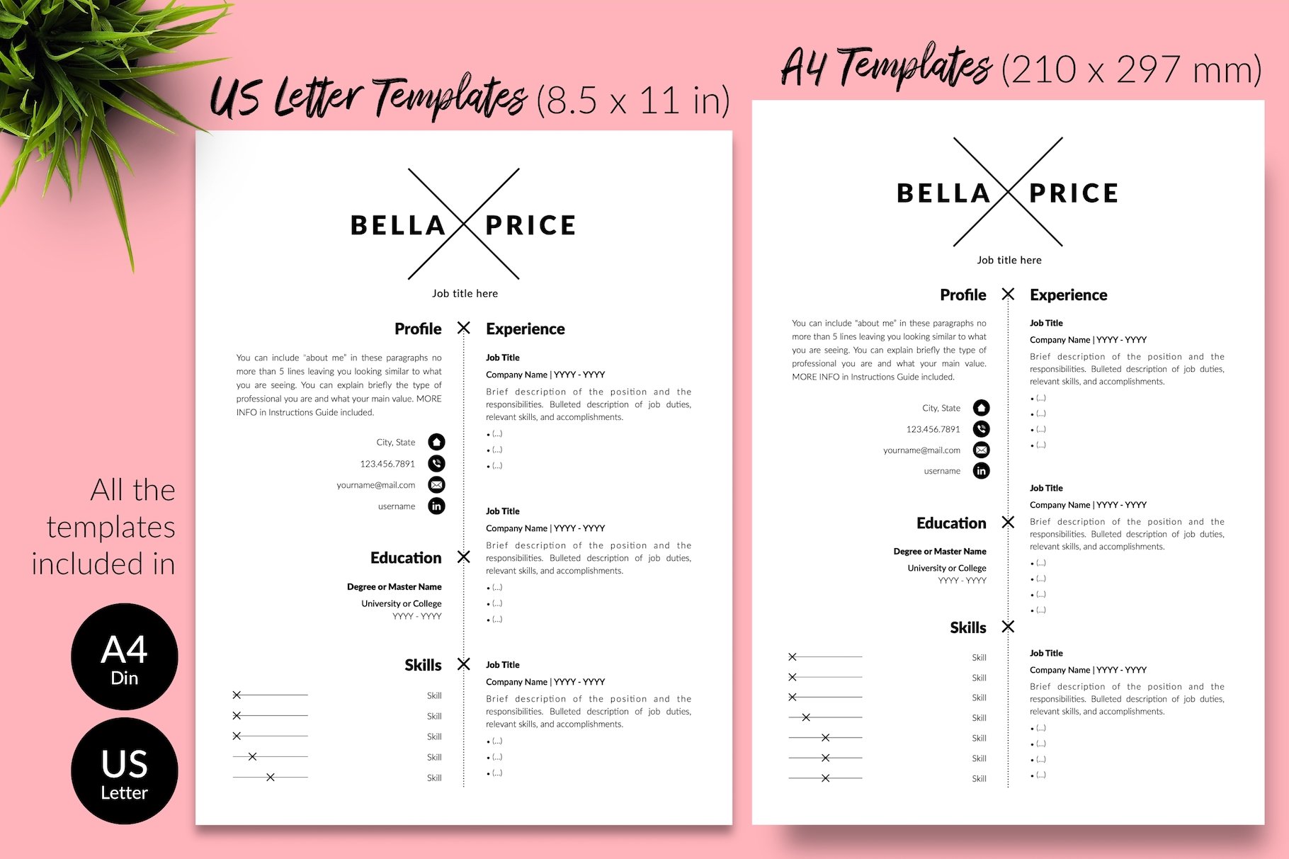 resume cv template bella price for creative market 08 size din a4 us letter 184