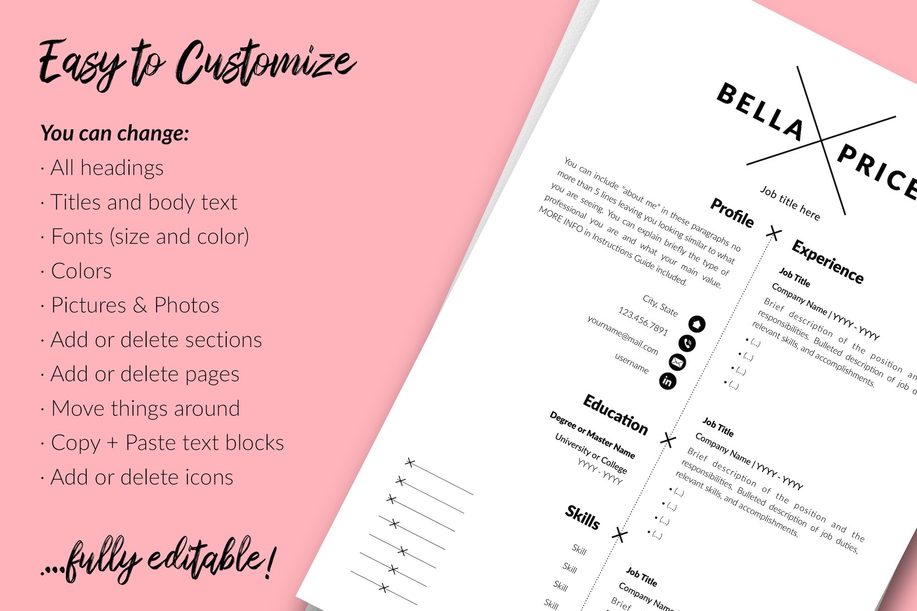 resume cv template bella price for creative market 13 easy to edit 630