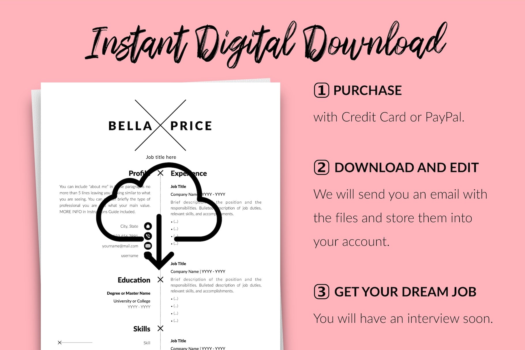 resume cv template bella price for creative market 14 instant digital download 563