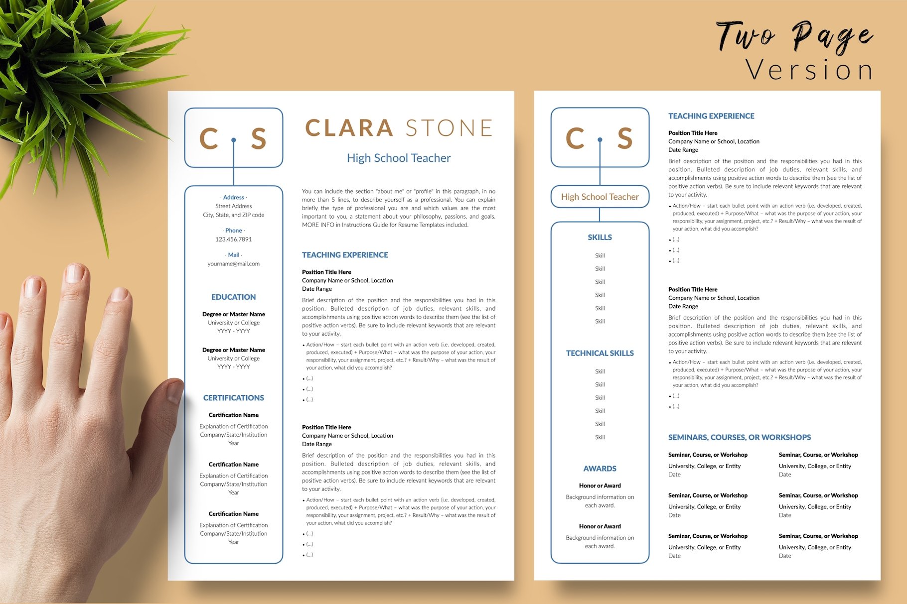 resume cv template clara stone for creative market 03 two page version 239