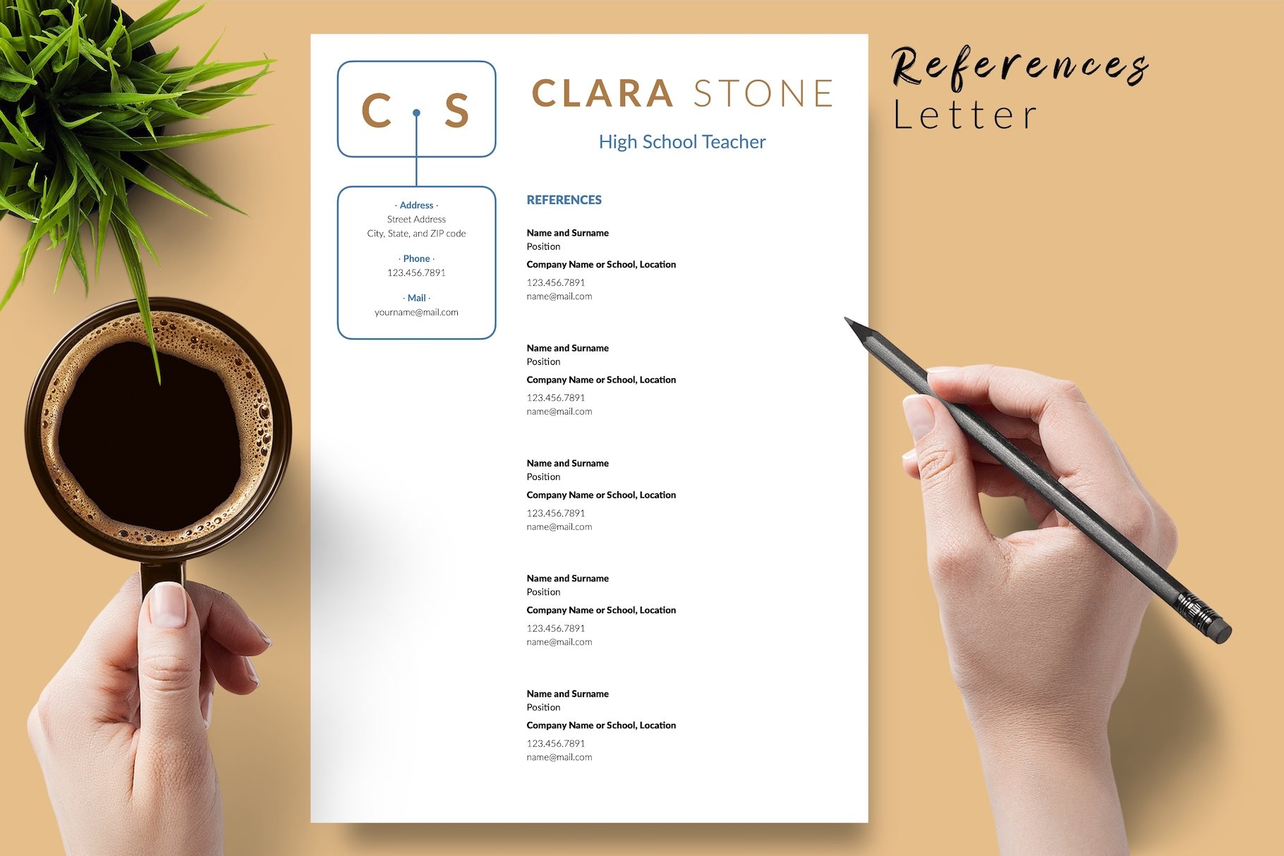 resume cv template clara stone for creative market 06 references 873
