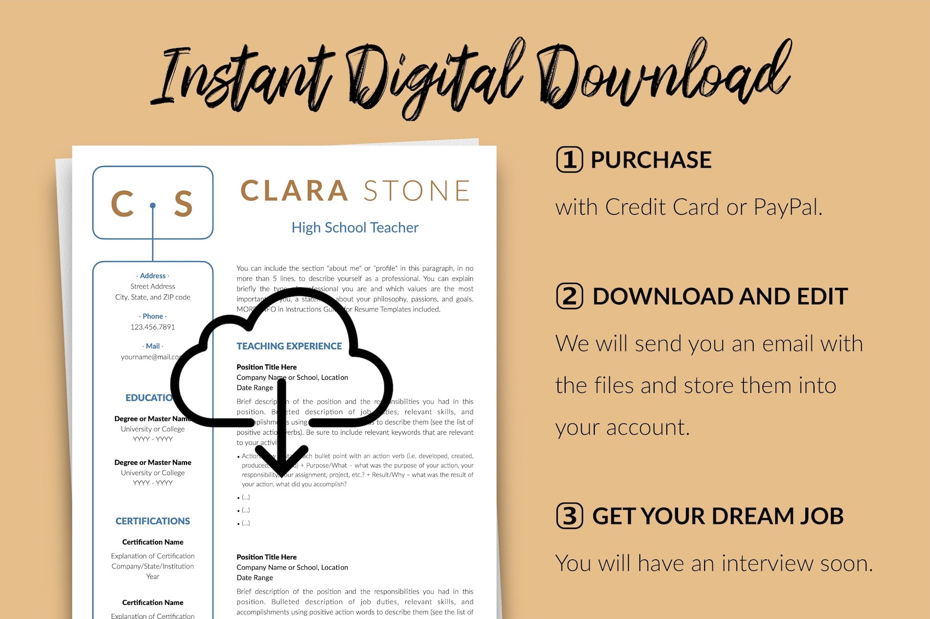 resume cv template clara stone for creative market 14 instant digital download 652