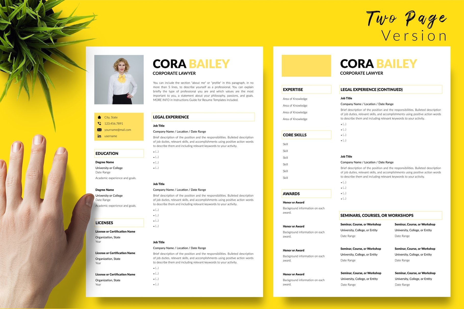 resume cv template cora bailey for creative market 03 two page version 784
