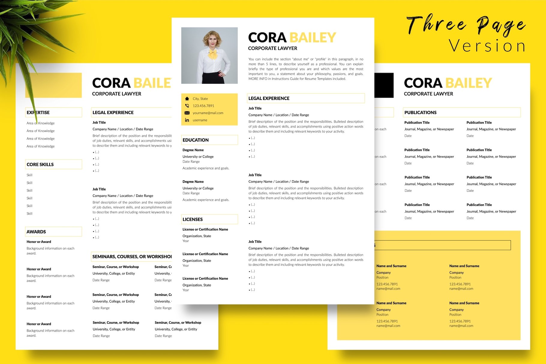 resume cv template cora bailey for creative market 04 three page version 584