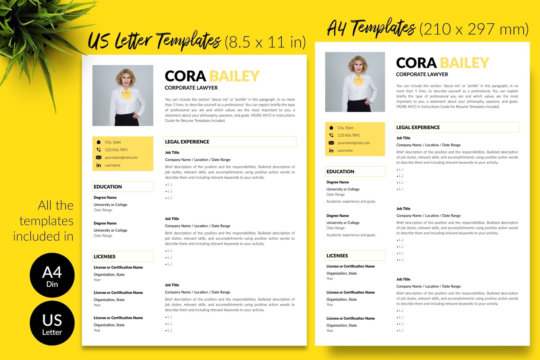 resume cv template cora bailey for creative market 08 size din a4 us letter 838