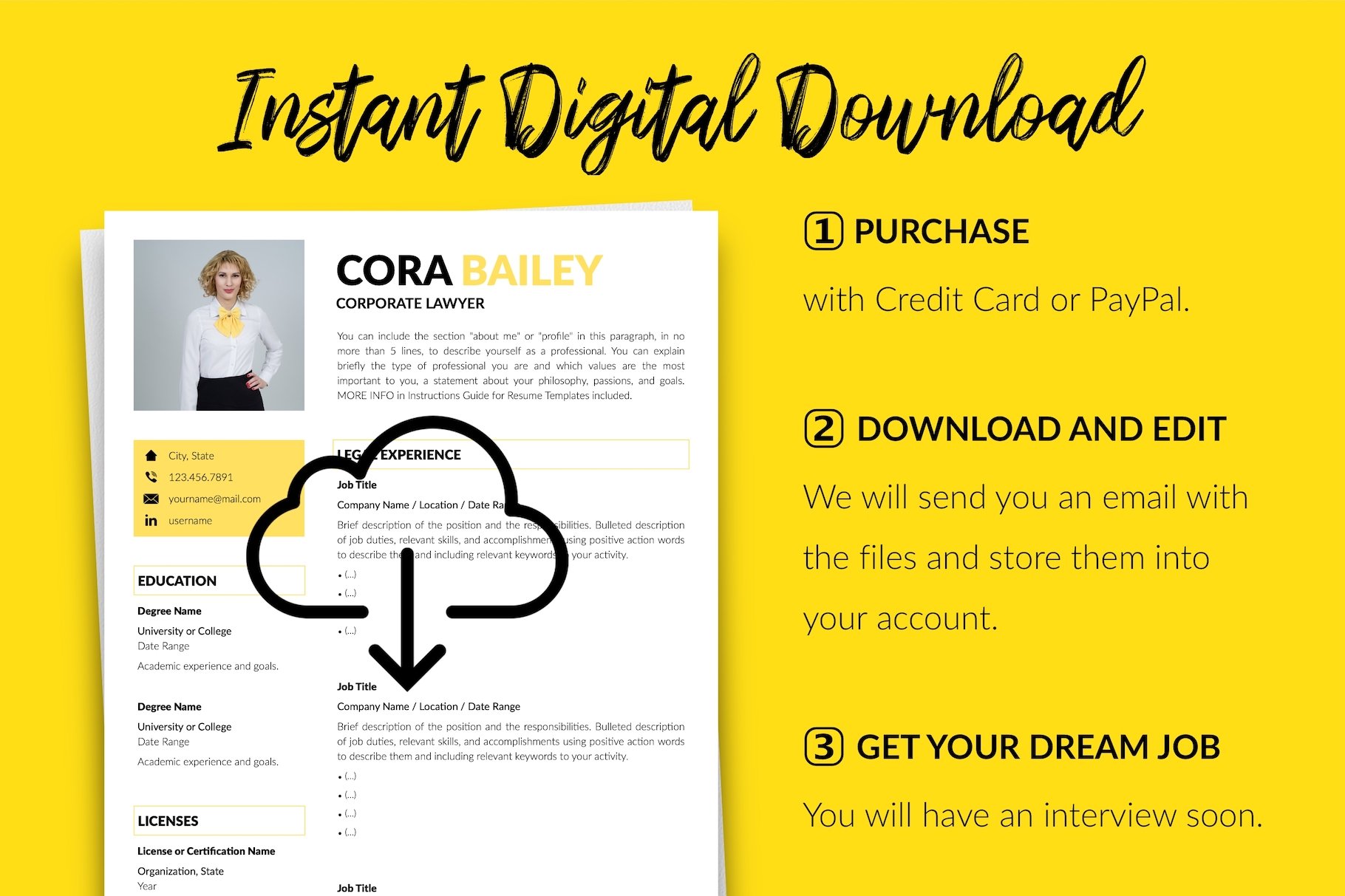 resume cv template cora bailey for creative market 14 instant digital download 218