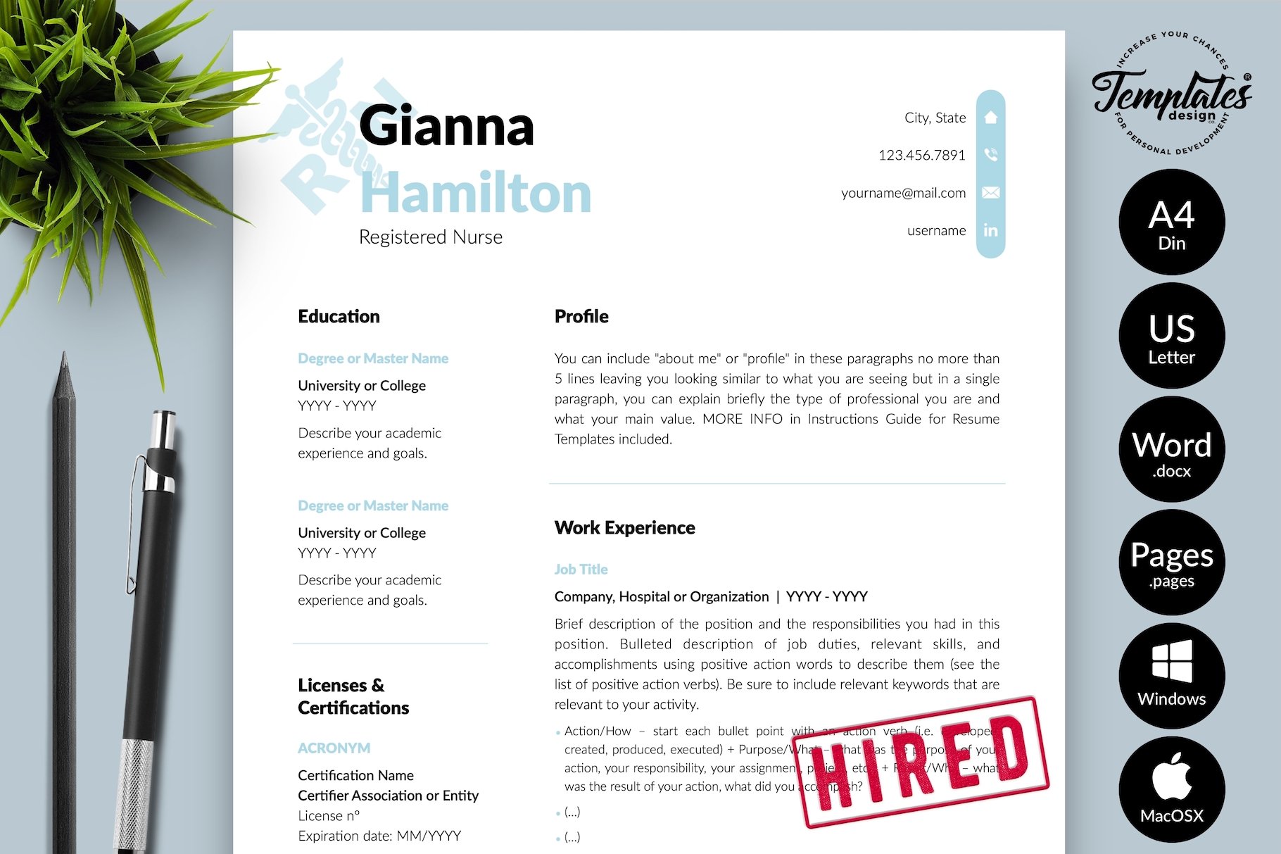 Nurse Resume Design / CV - Gianna cover image.