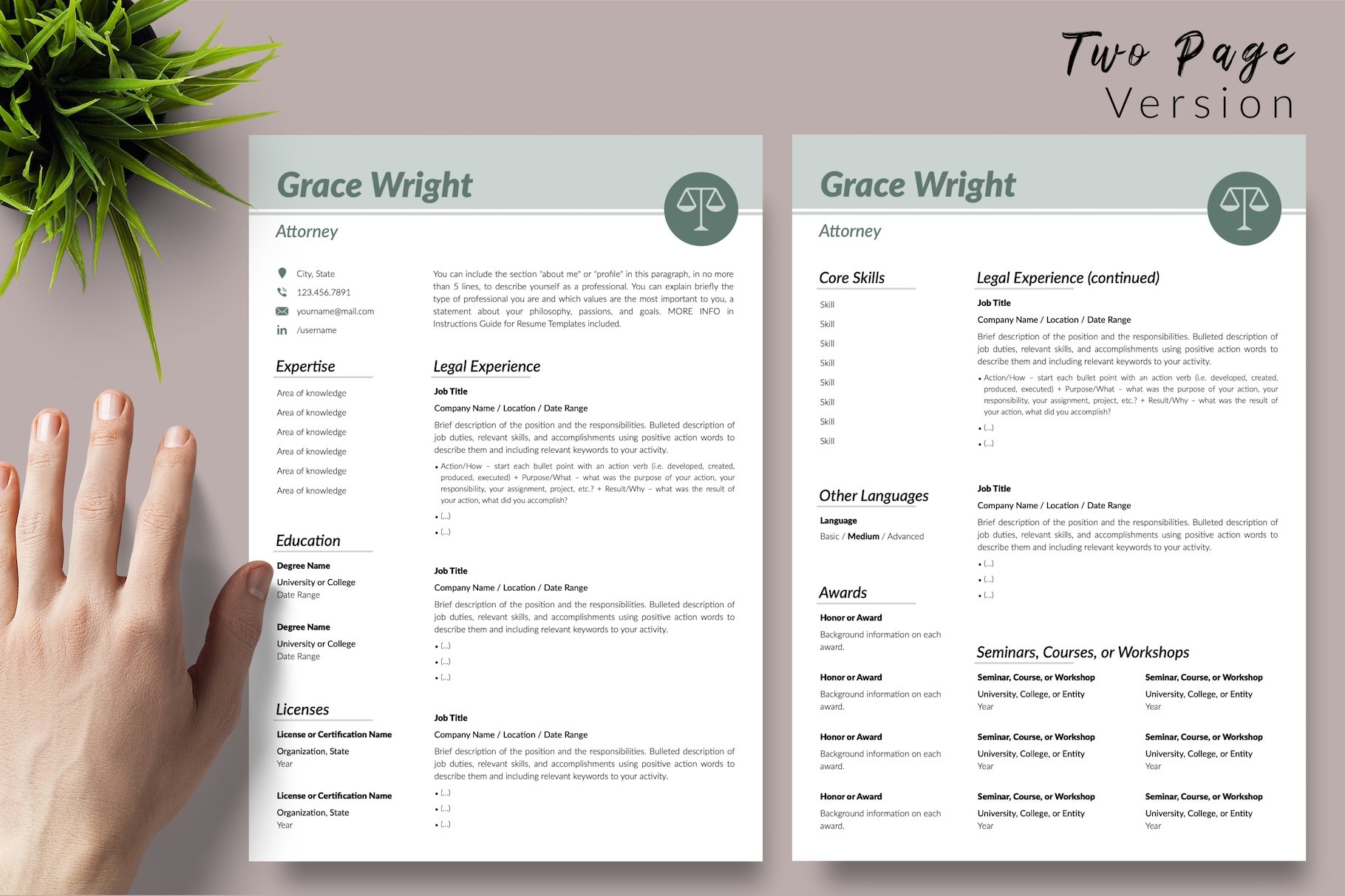 resume cv template grace wright for creative market 03 two page version 426