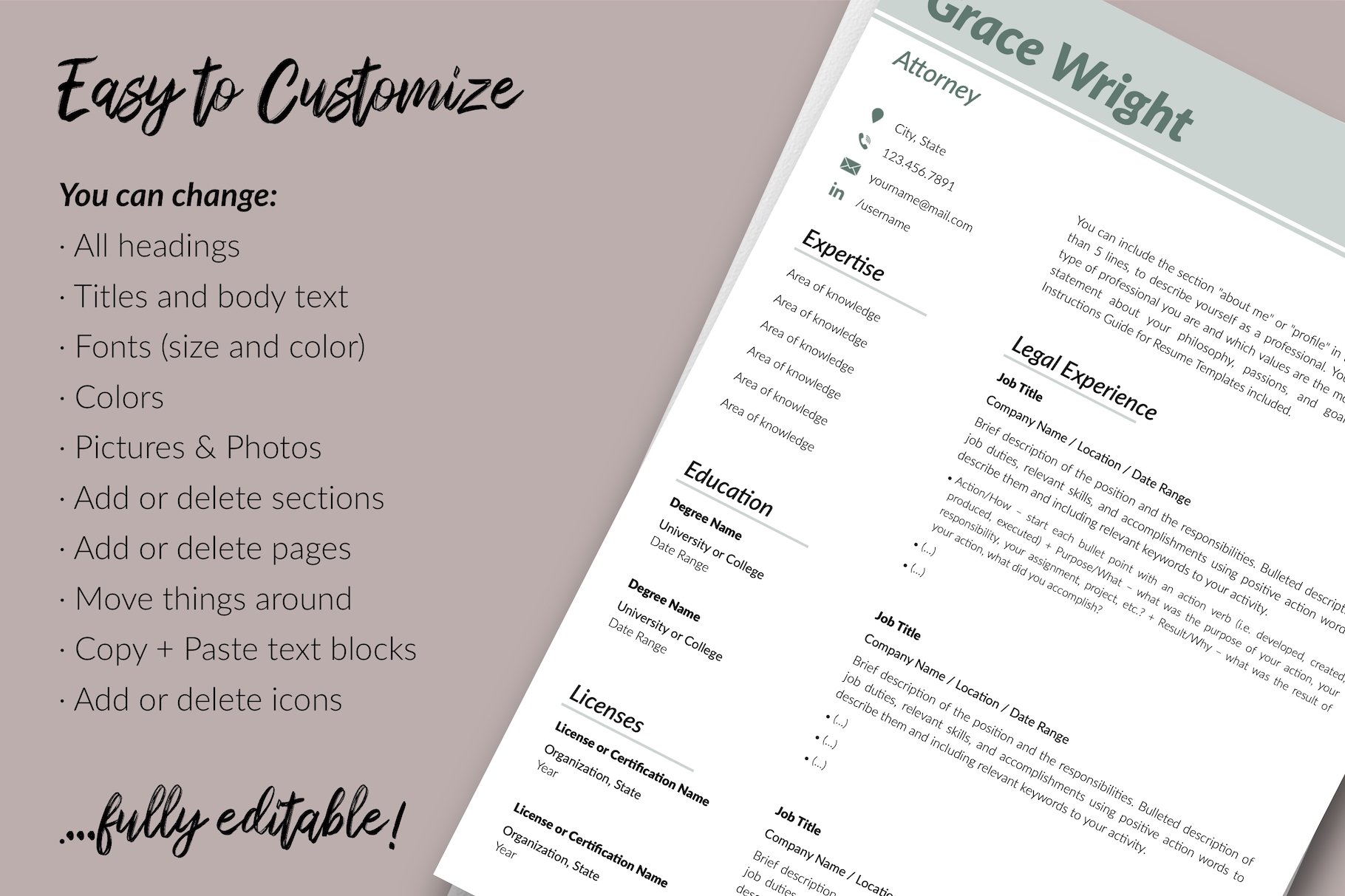 resume cv template grace wright for creative market 13 easy to edit 613