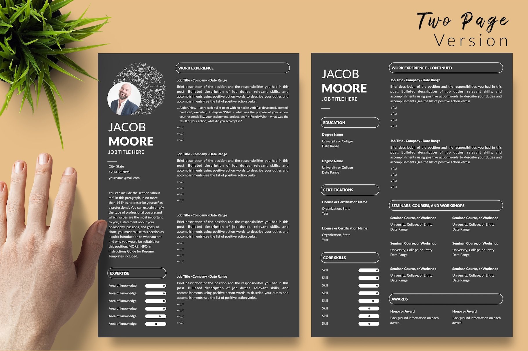 resume cv template jacob moore 282in1 special edition29 for creative market 03 two page version black edition 822