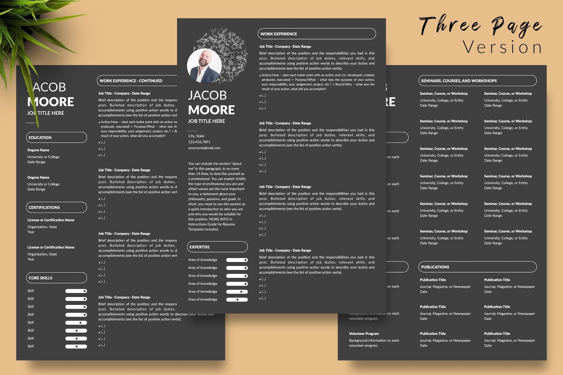 resume cv template jacob moore 282in1 special edition29 for creative market 04 three page version black edition 364