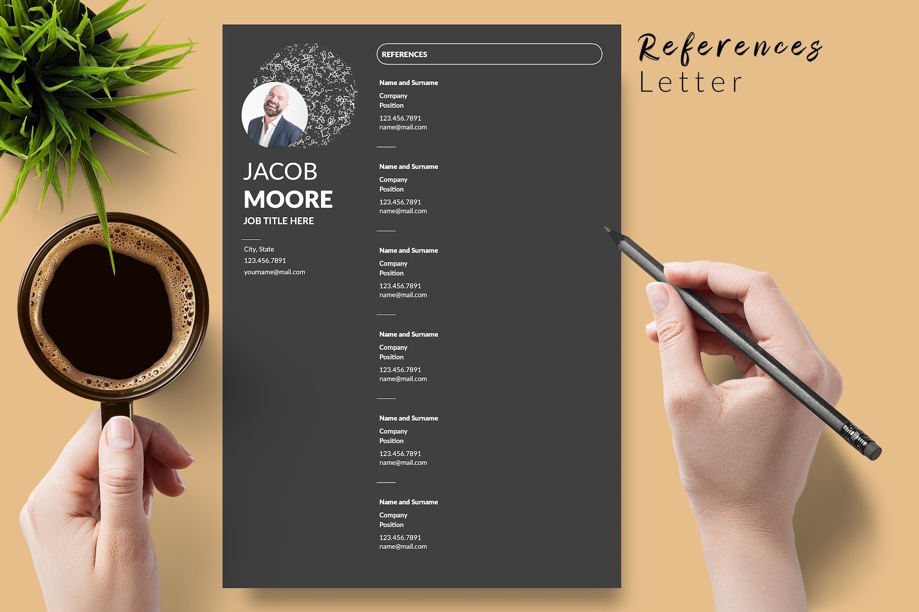resume cv template jacob moore 282in1 special edition29 for creative market 06 references black edition 557