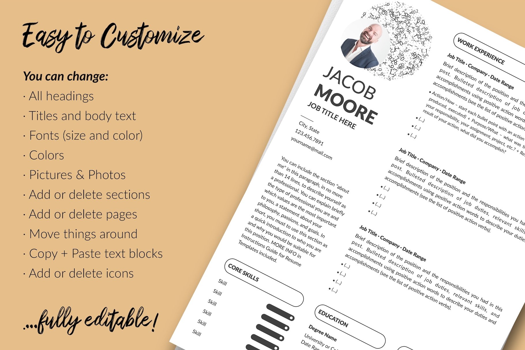 resume cv template jacob moore 282in1 special edition29 for creative market 13 easy to edit 561