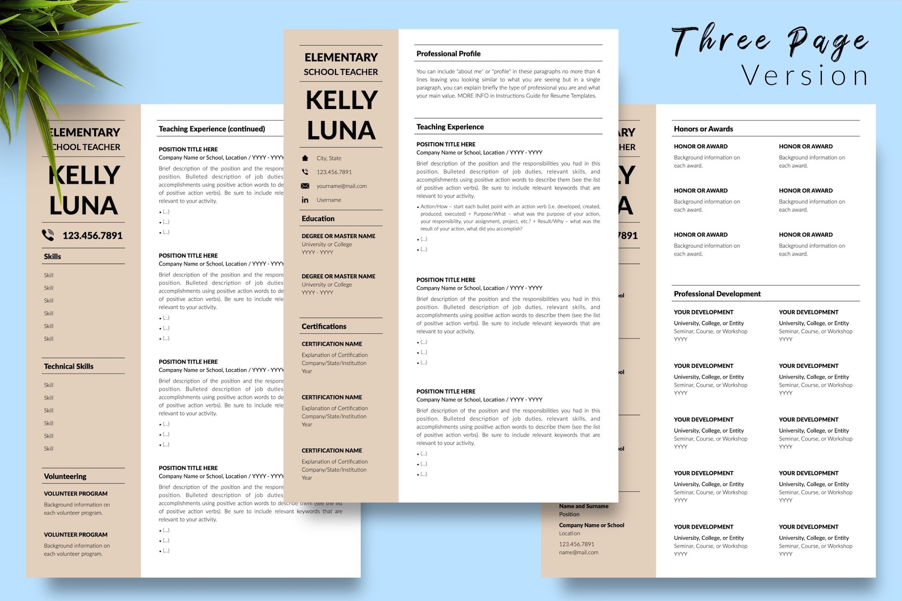 resume cv template kelly luna for creative market 04 three page version 735