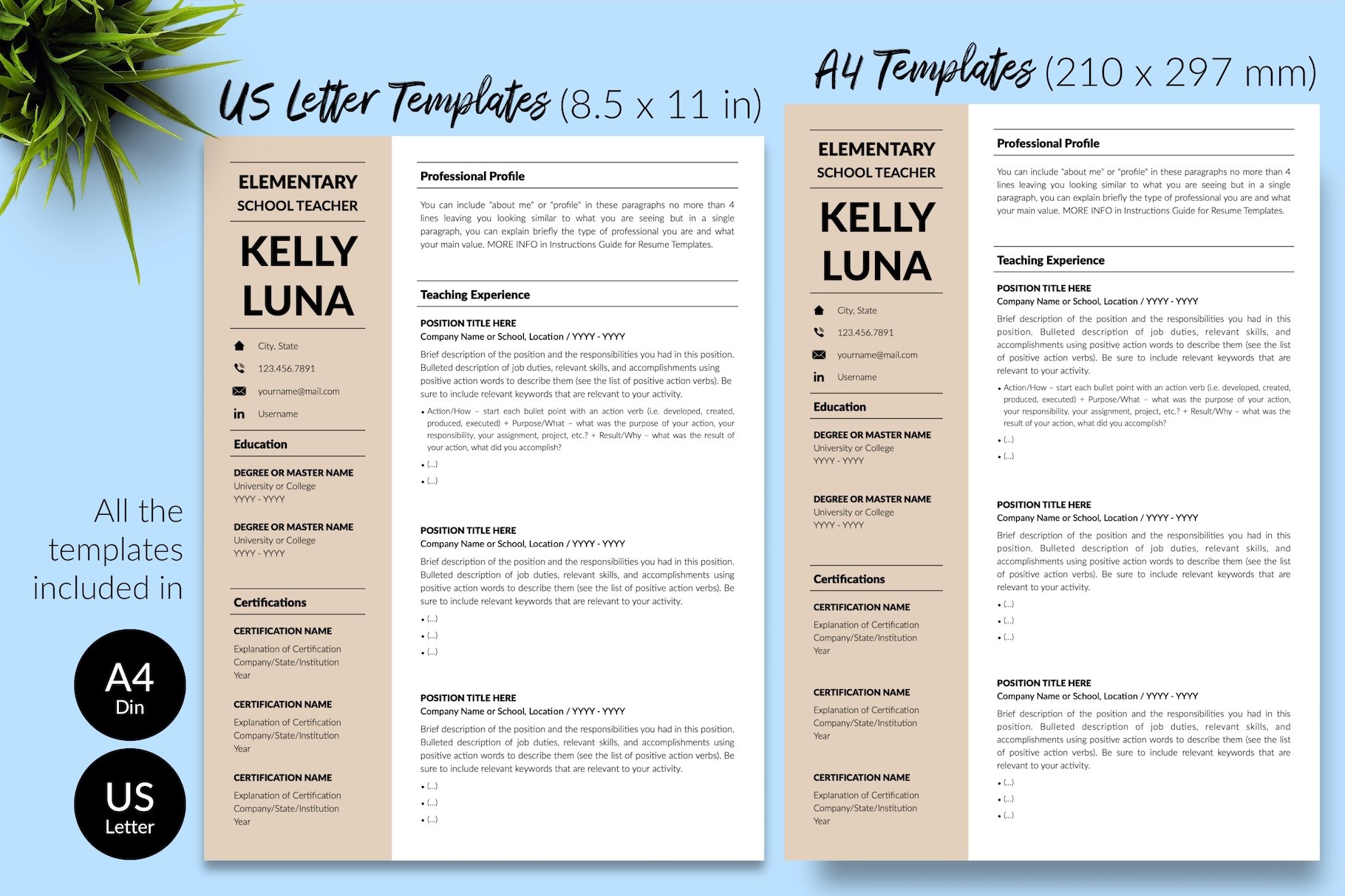 resume cv template kelly luna for creative market 08 size din a4 us letter 26