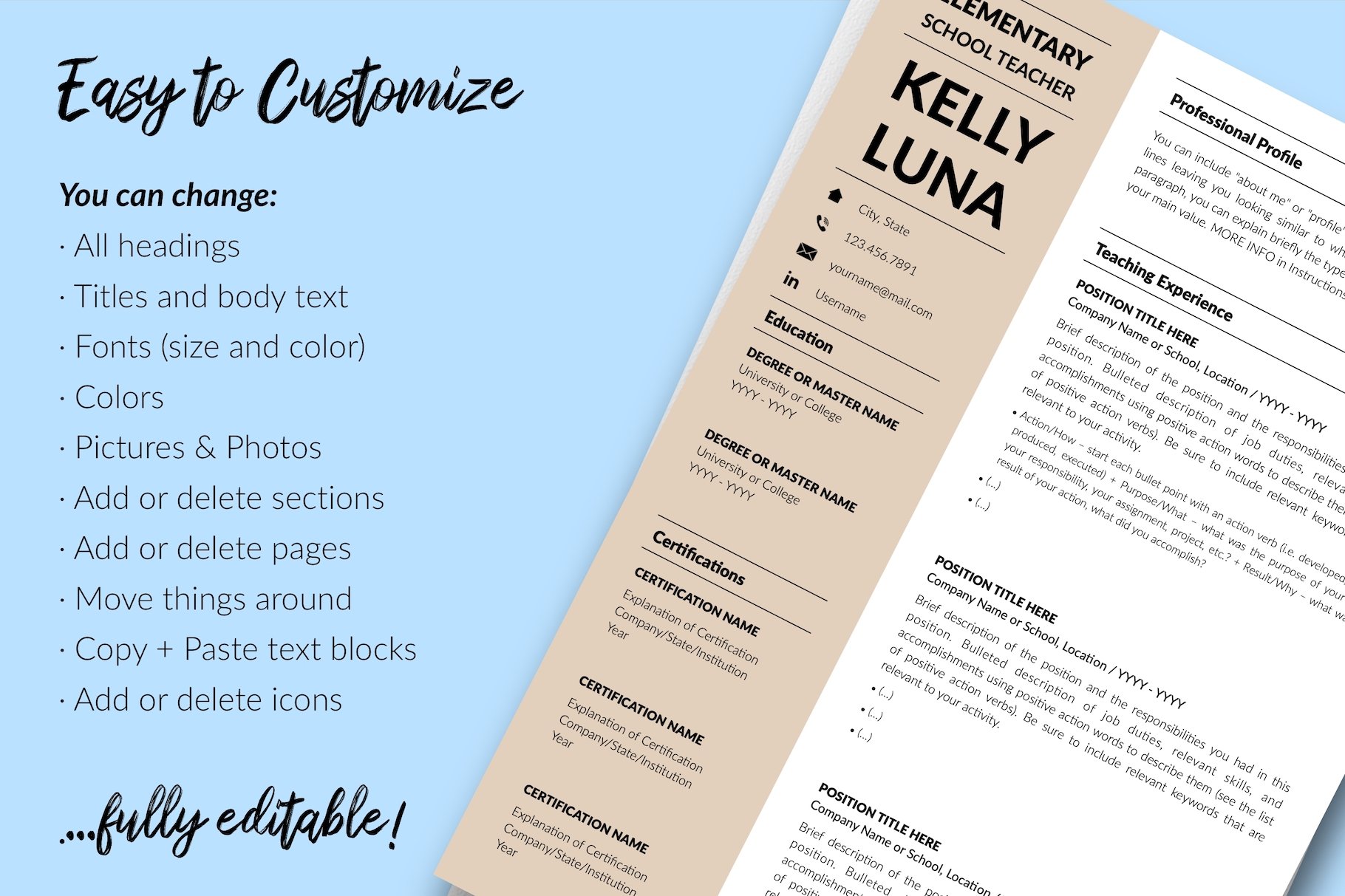 resume cv template kelly luna for creative market 13 easy to edit 983