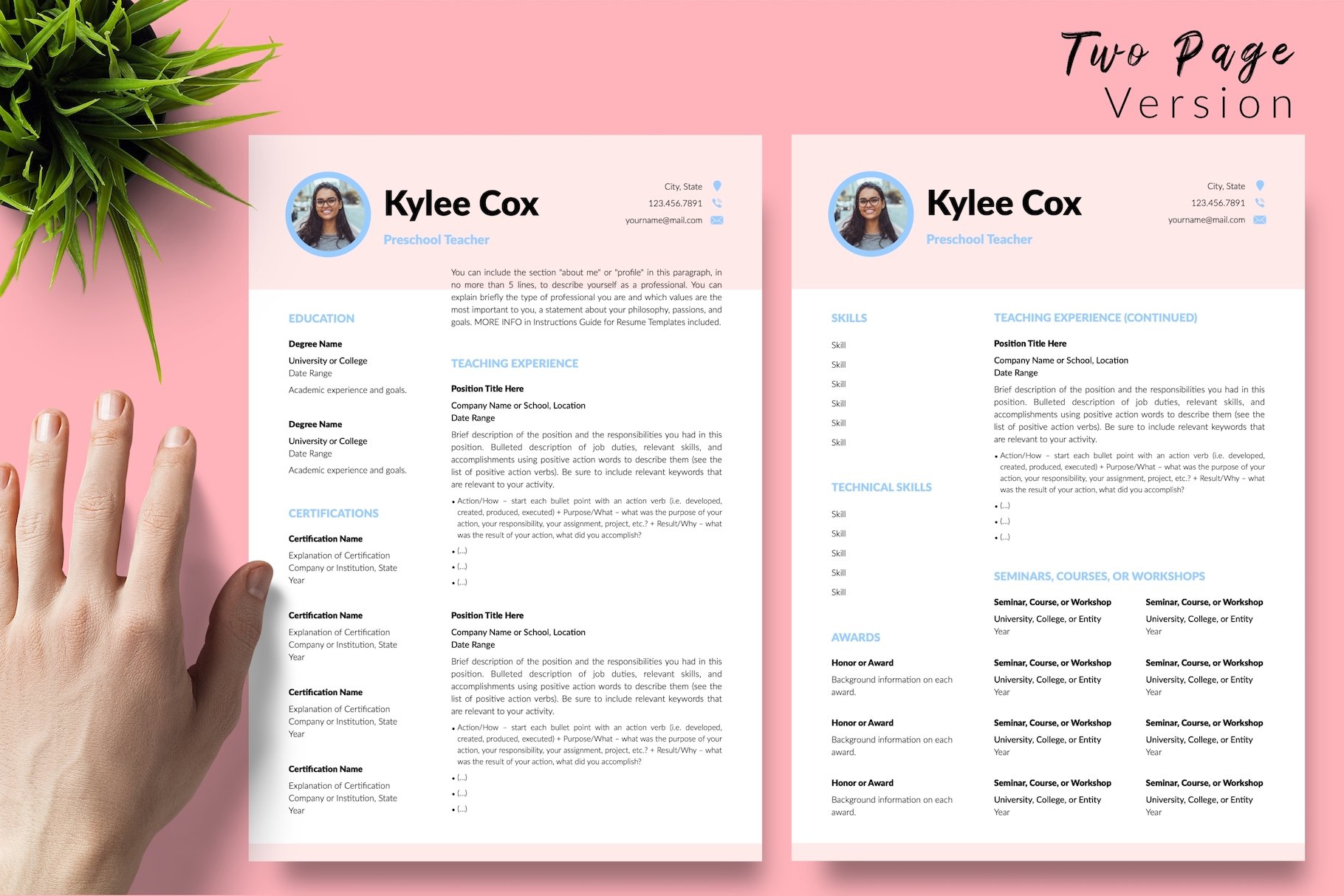 resume cv template kylie cox for creative market 03 two page version 485