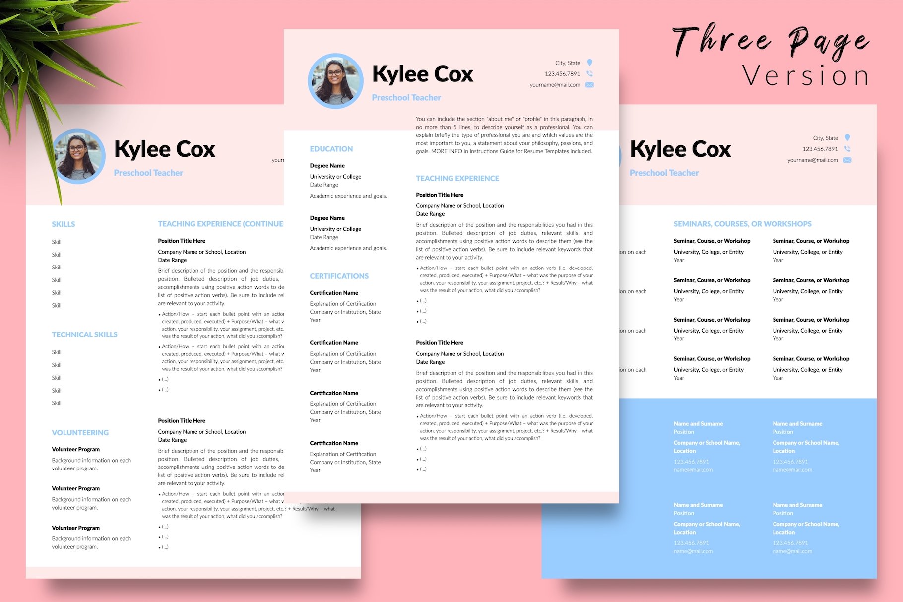 resume cv template kylie cox for creative market 04 three page version 57