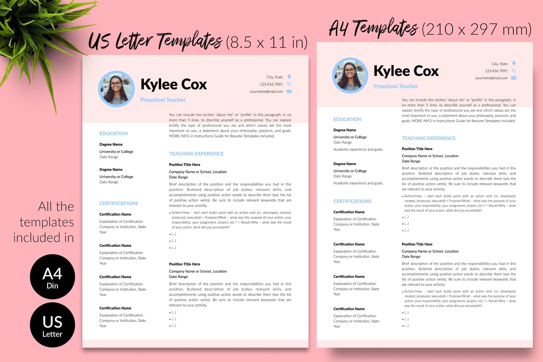resume cv template kylie cox for creative market 08 size din a4 us letter 187