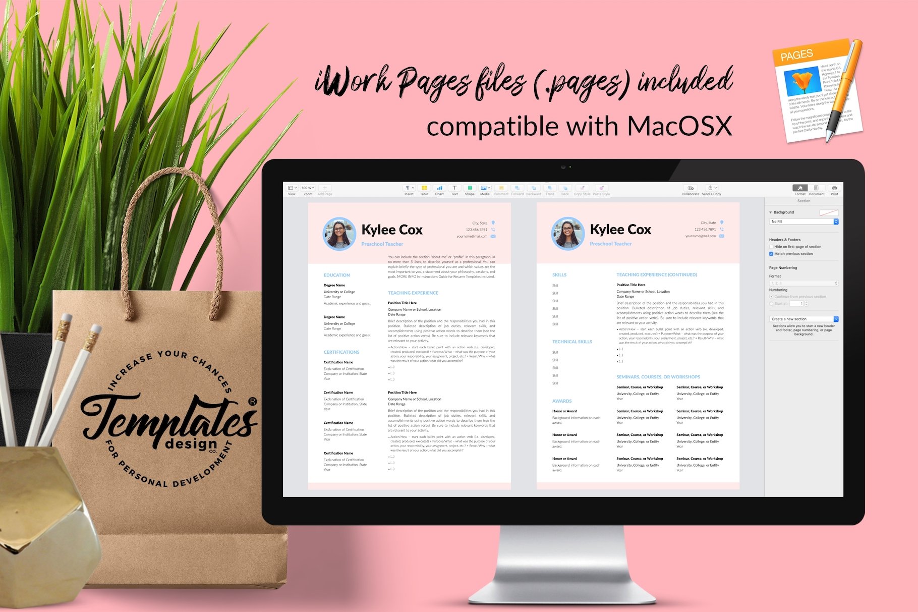 resume cv template kylie cox for creative market 10 iwork pages files 984
