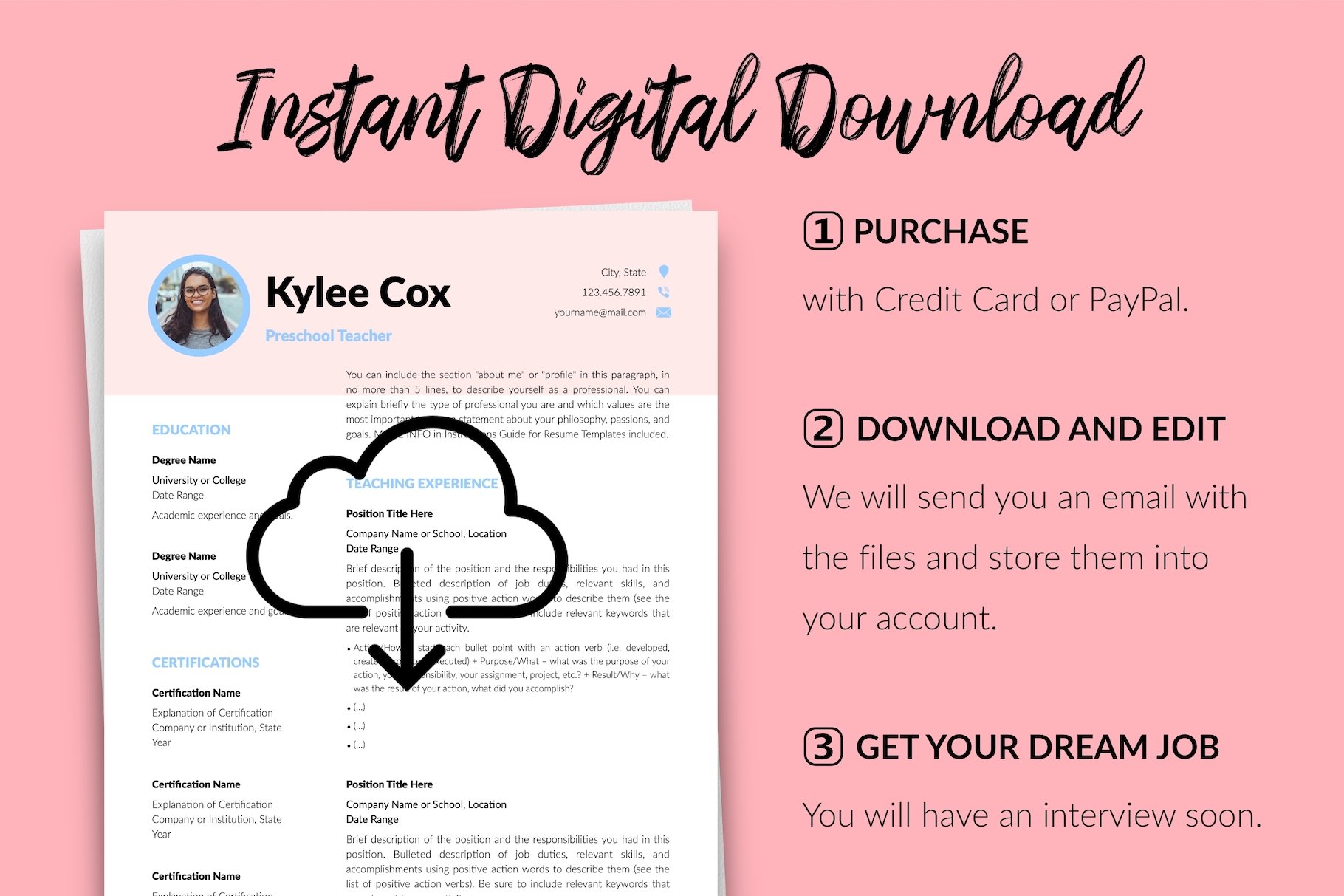 resume cv template kylie cox for creative market 14 instant digital download 378