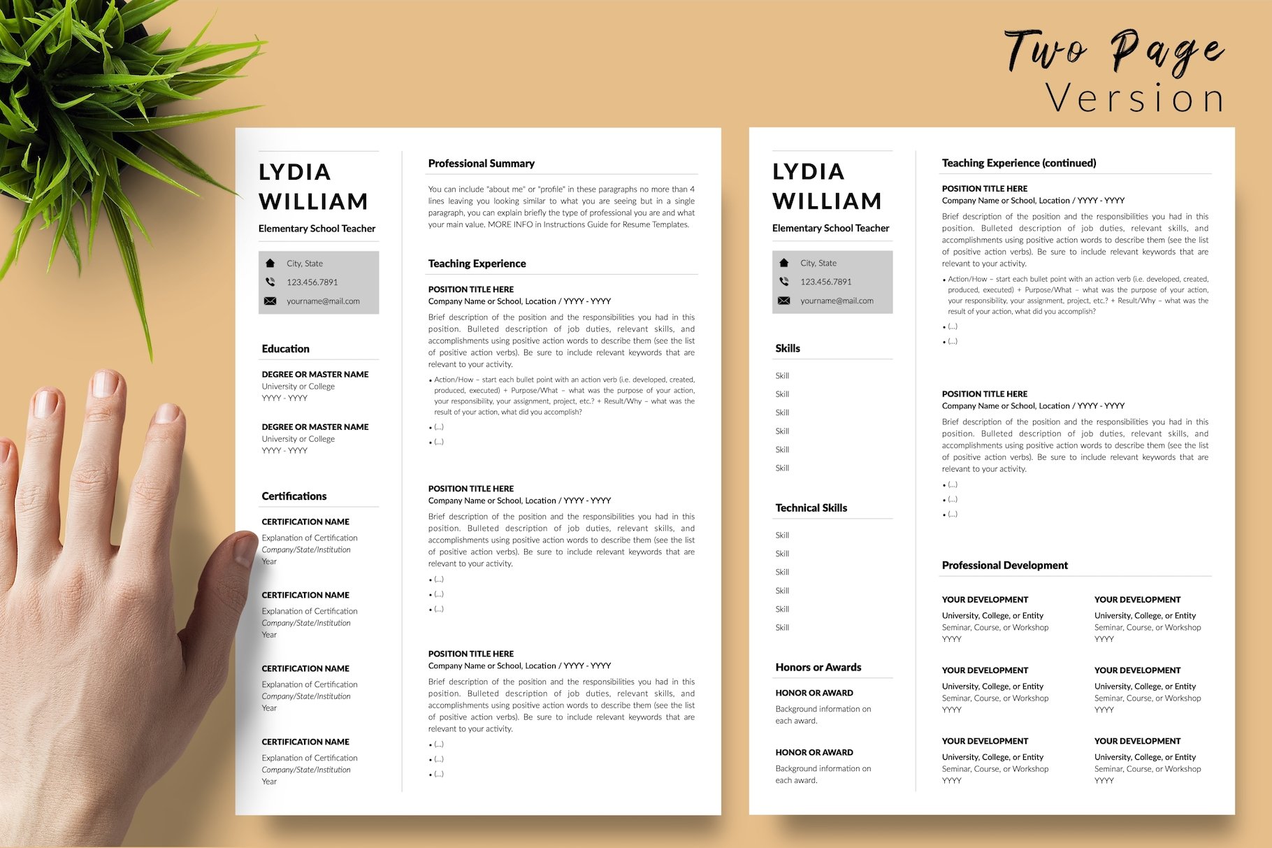 resume cv template lydia william for creative market 03 two page version 295