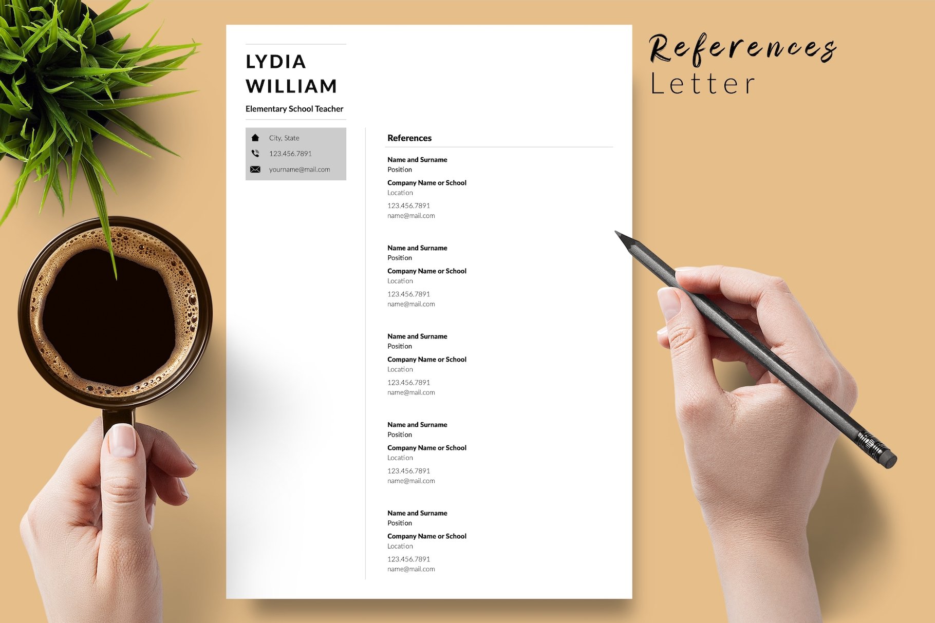 resume cv template lydia william for creative market 06 references 442
