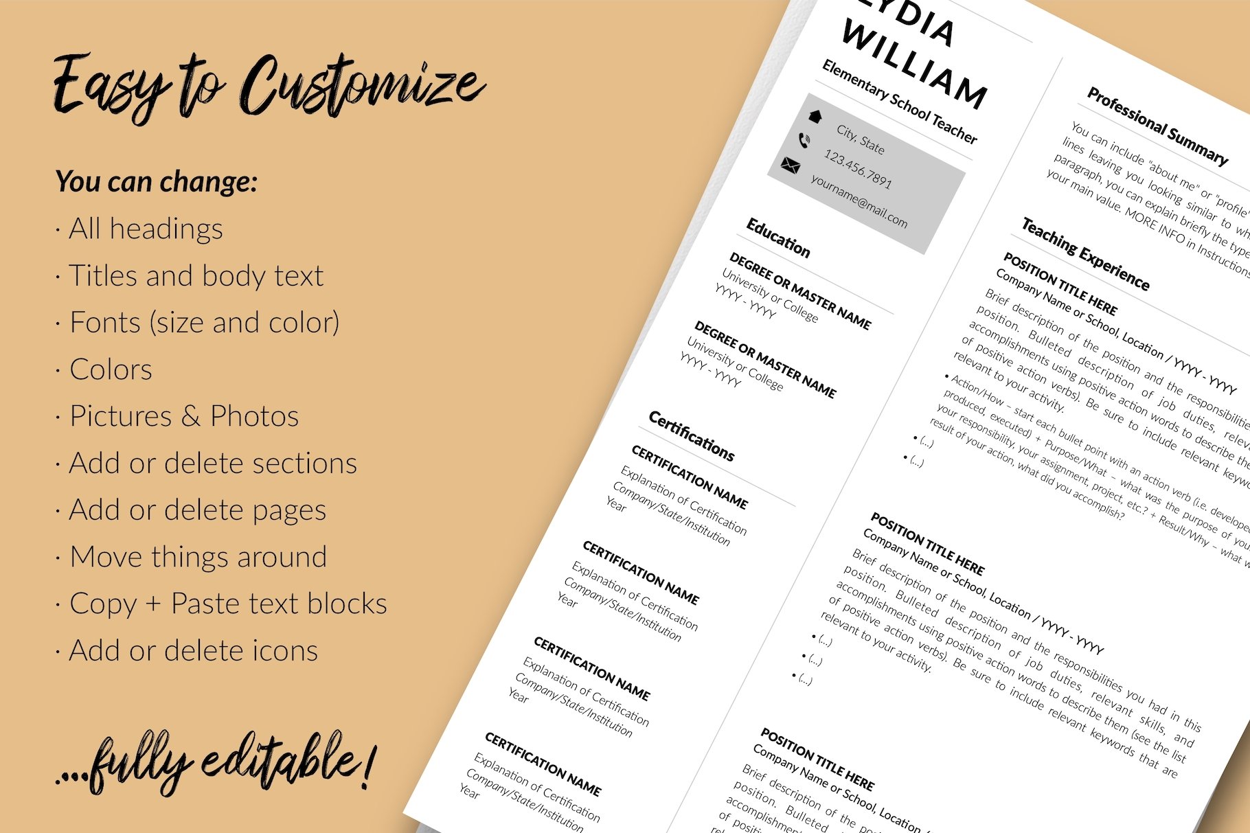 resume cv template lydia william for creative market 13 easy to edit 360