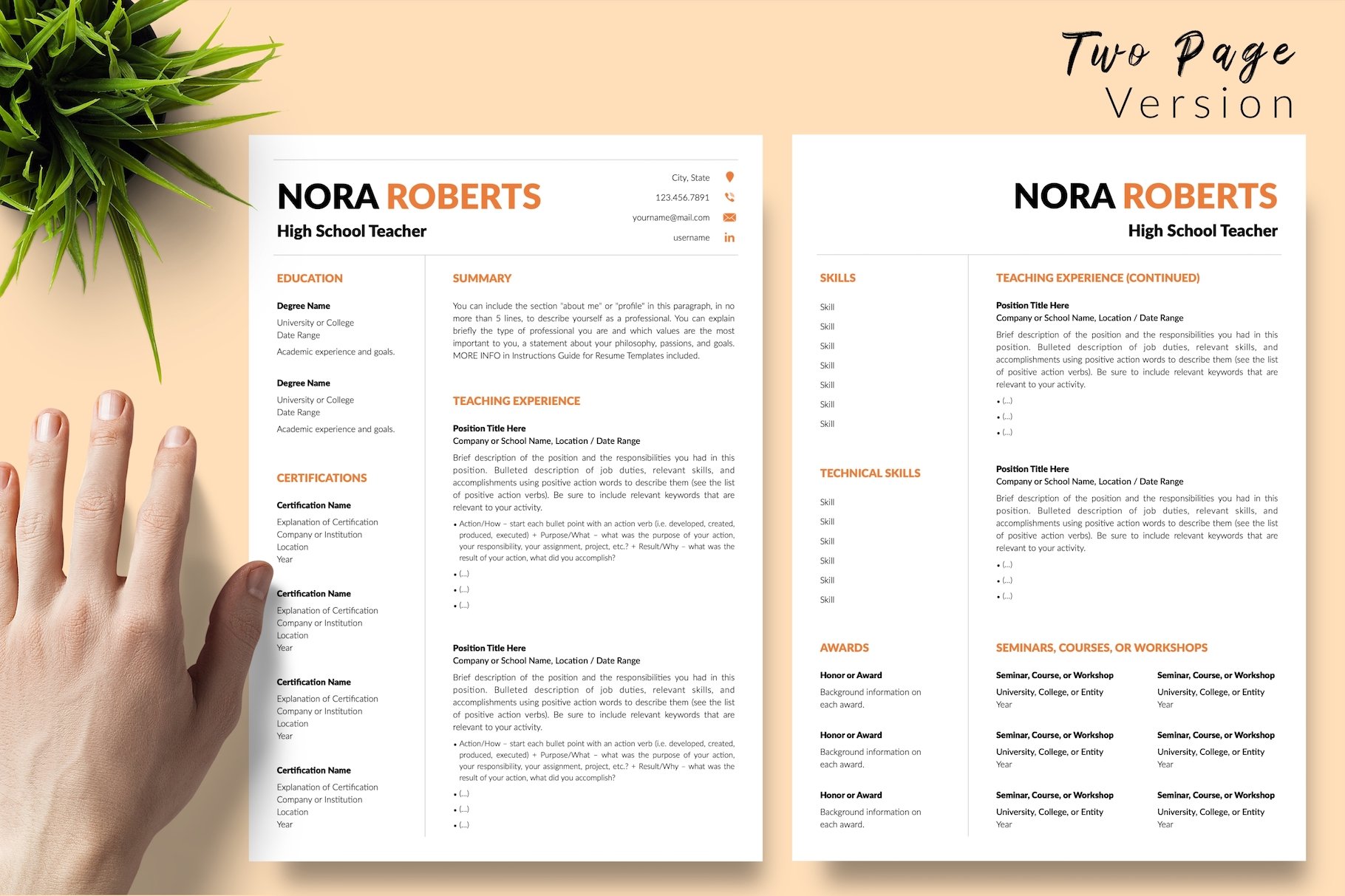 resume cv template nora roberts for creative market 03 two page version 72