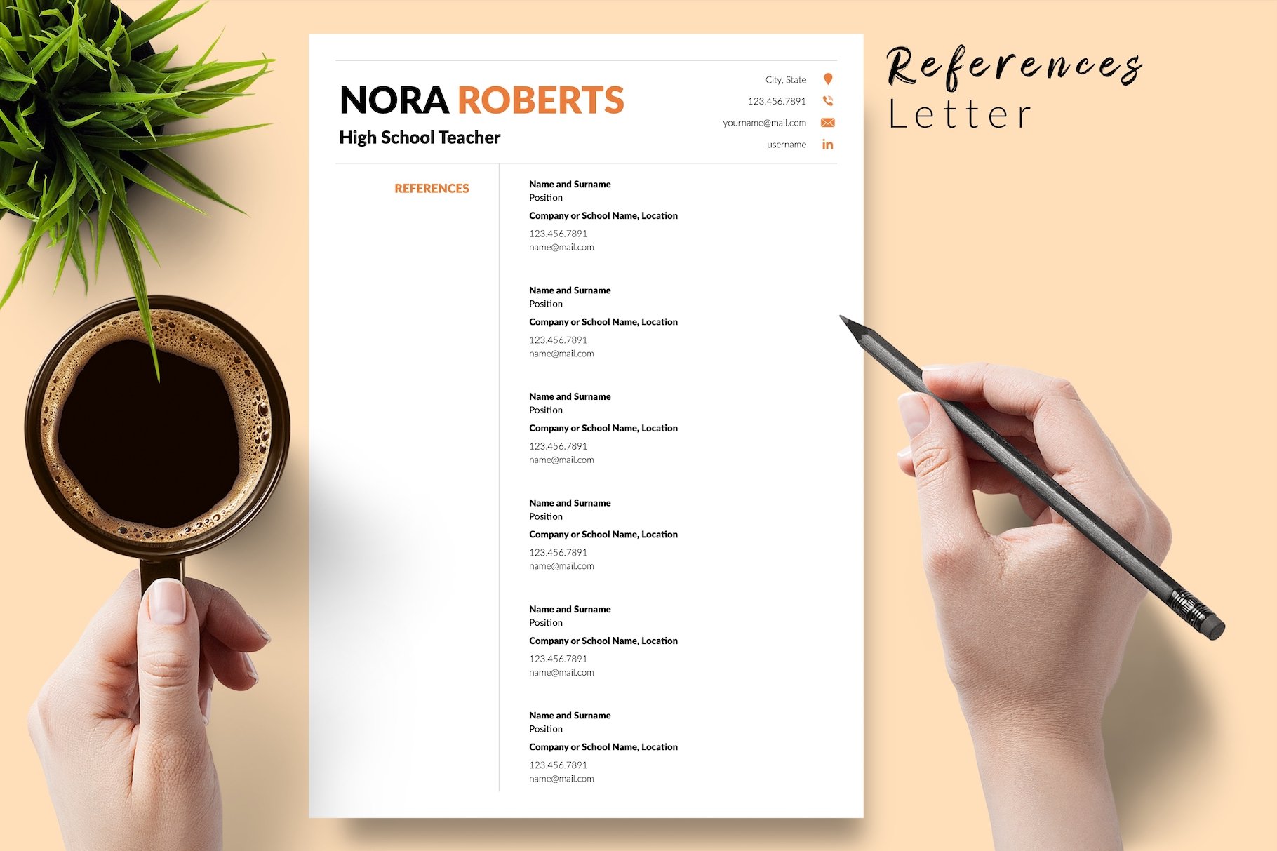 resume cv template nora roberts for creative market 06 references 419