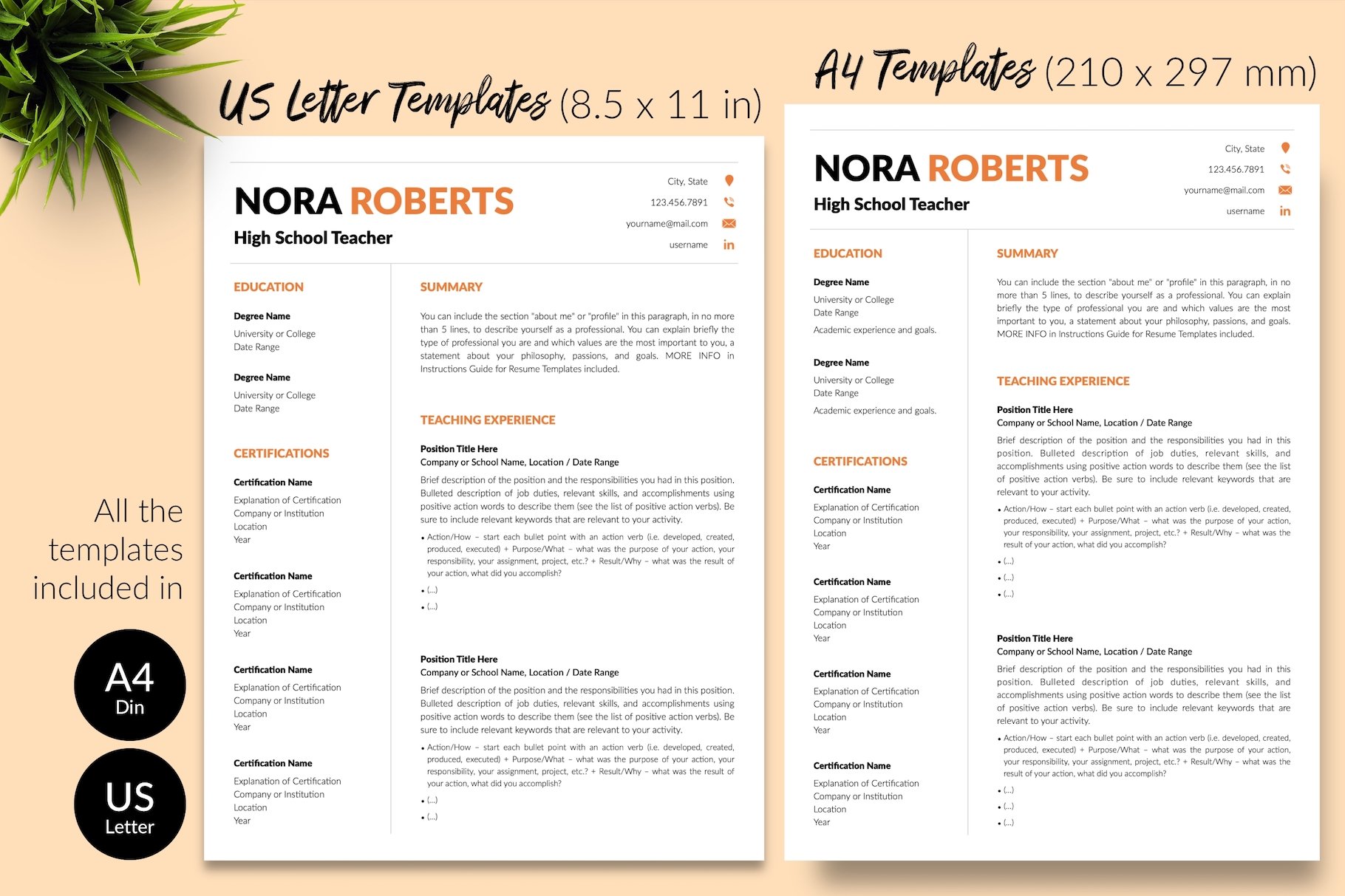 resume cv template nora roberts for creative market 08 size din a4 us letter 921