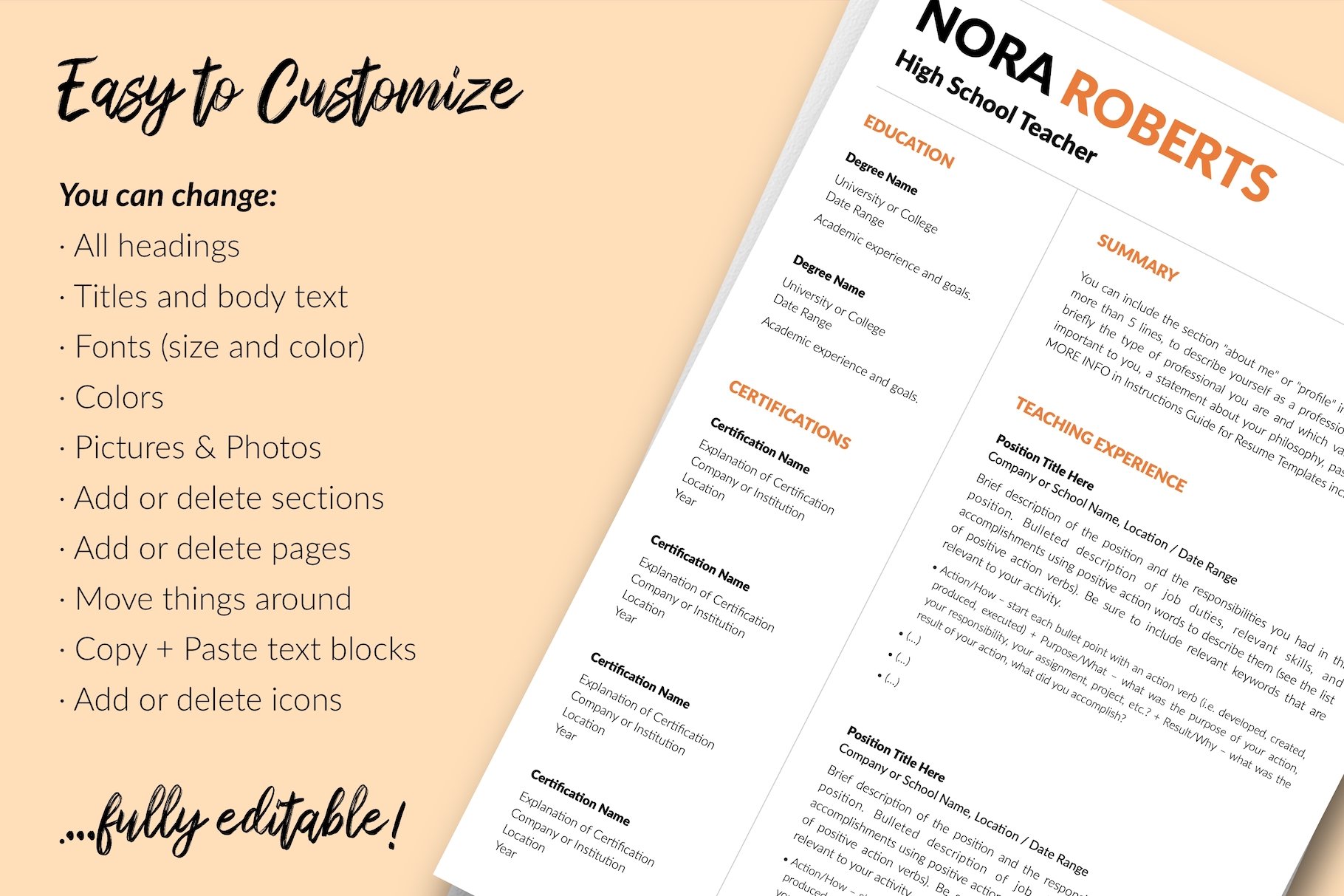 resume cv template nora roberts for creative market 13 easy to edit 841