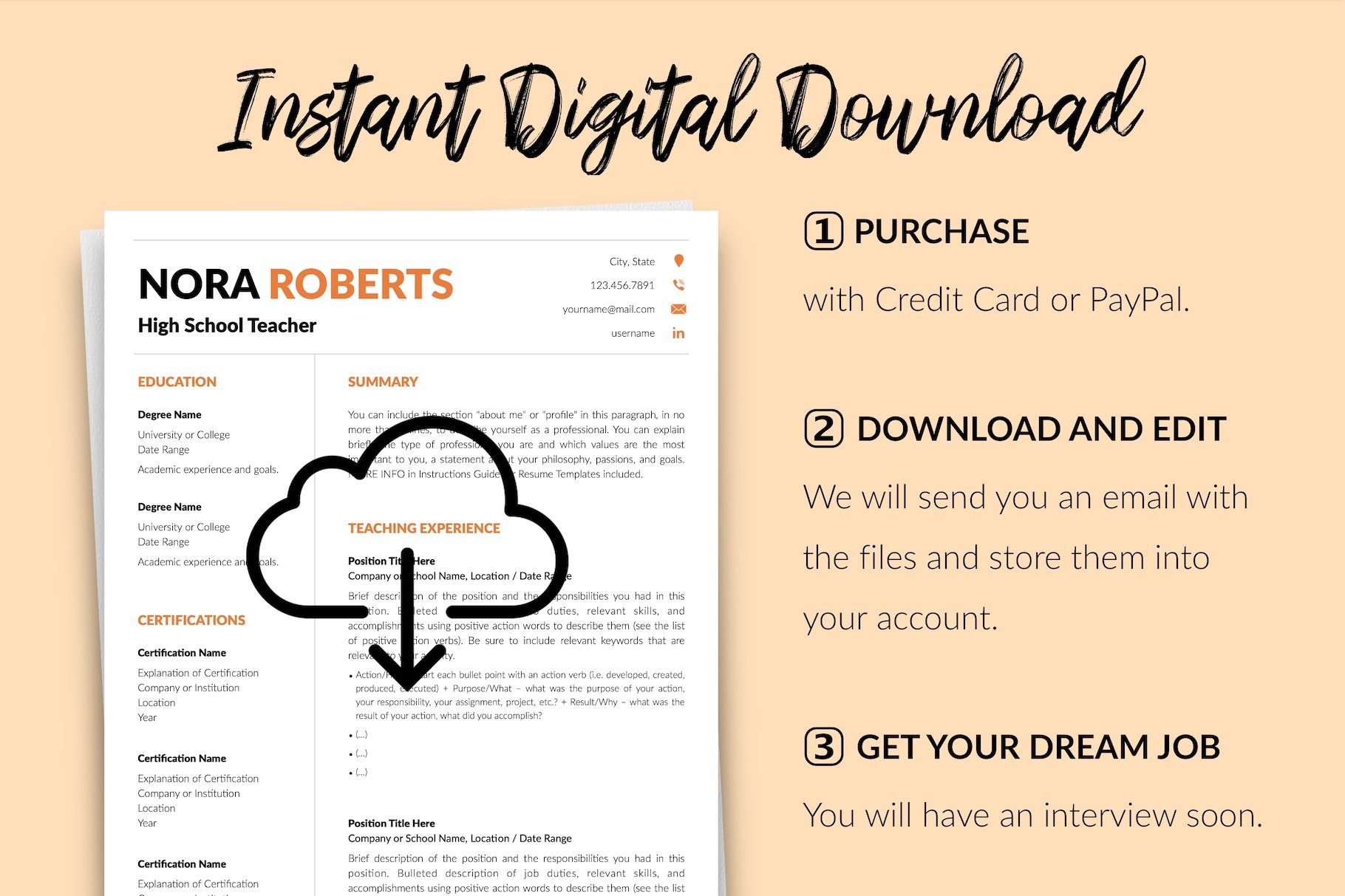 resume cv template nora roberts for creative market 14 instant digital download 63