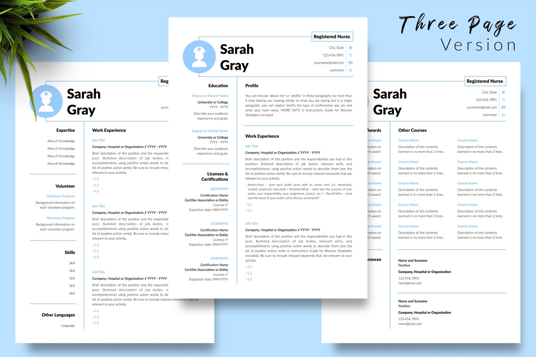 resume cv template sarah gray for creative market 04 three page version 137