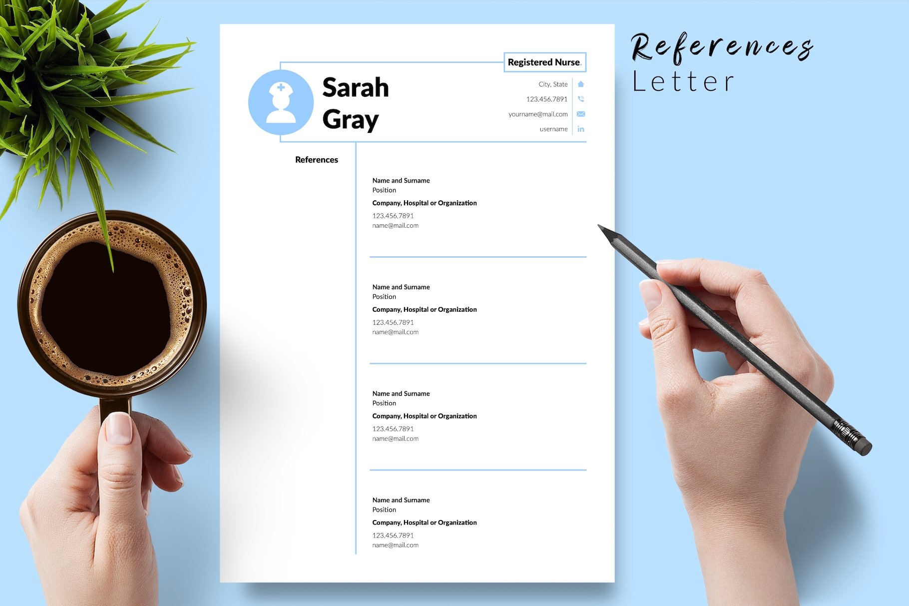 resume cv template sarah gray for creative market 06 references 591