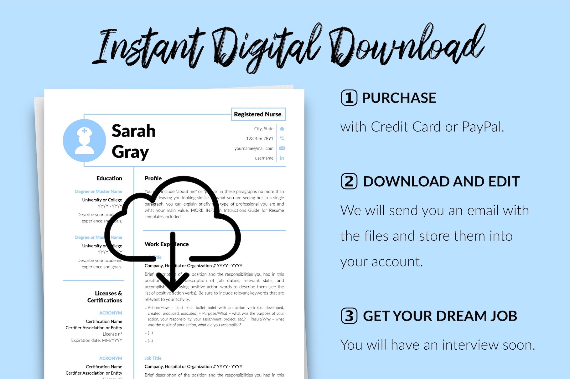 resume cv template sarah gray for creative market 14 instant digital download 284