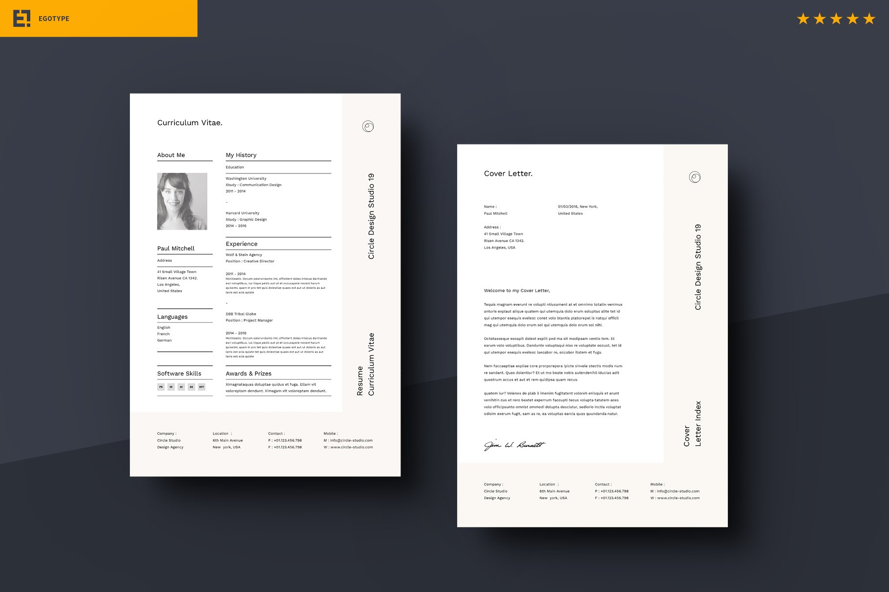 resume letter egotype design template 17 885