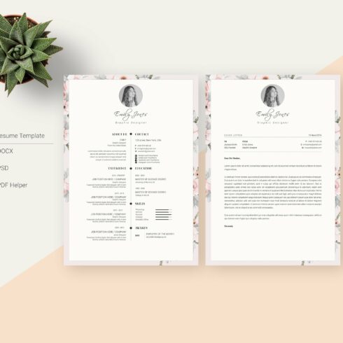 Floral Pattern CV-Resume Template *C cover image.