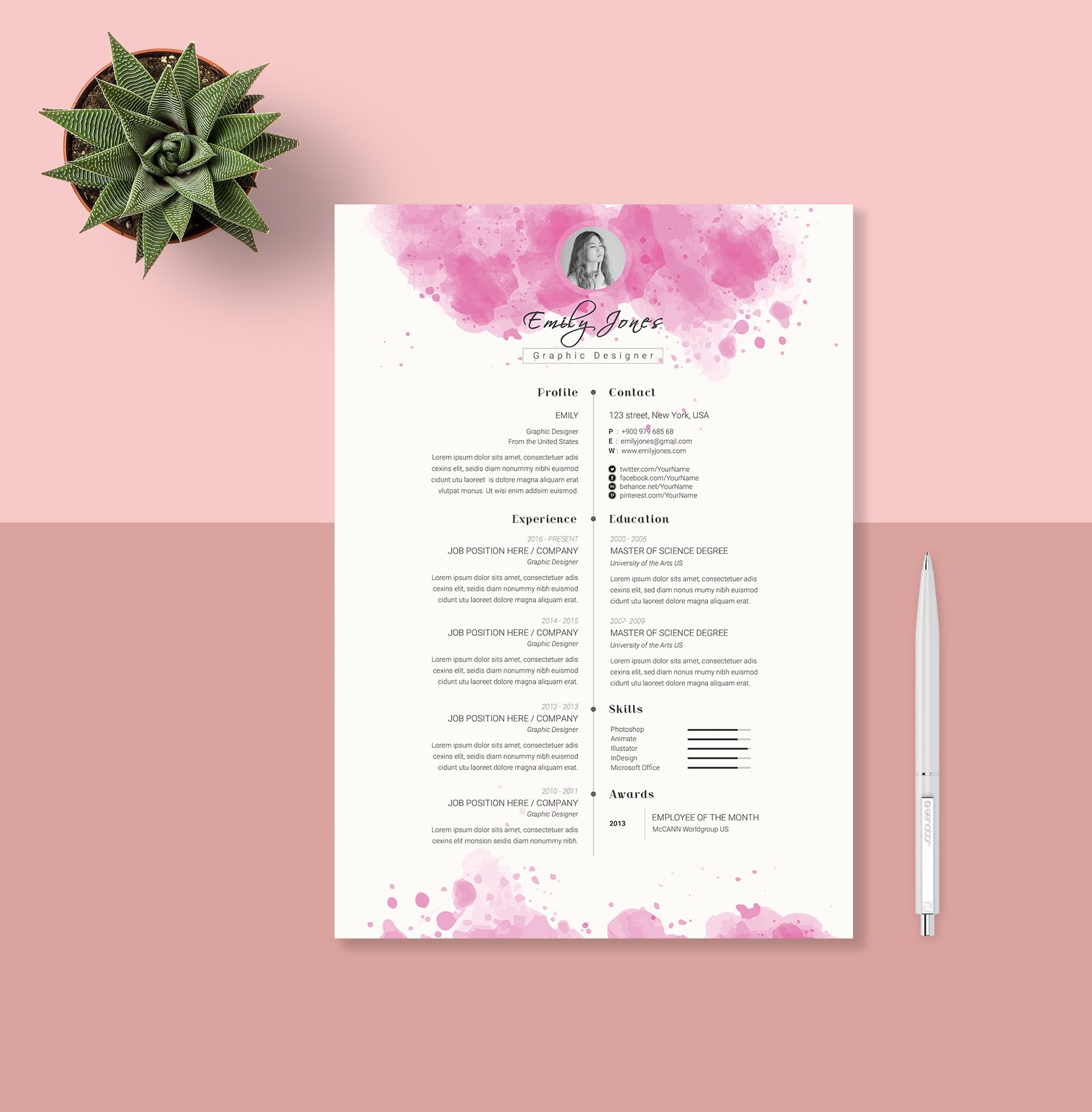 Water Color CV-Resume Template *C preview image.