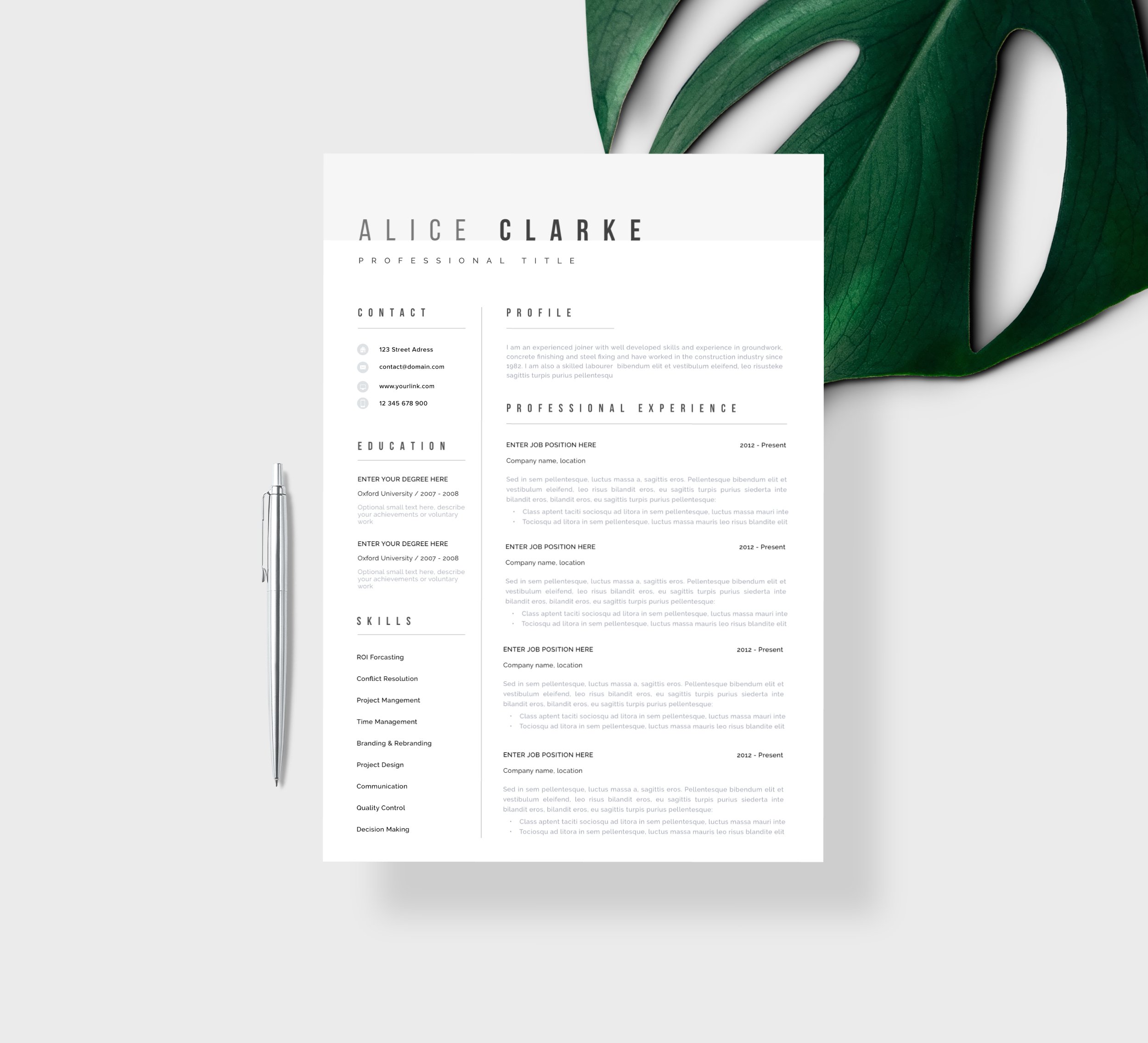 Professional Resume CV Template cover image.