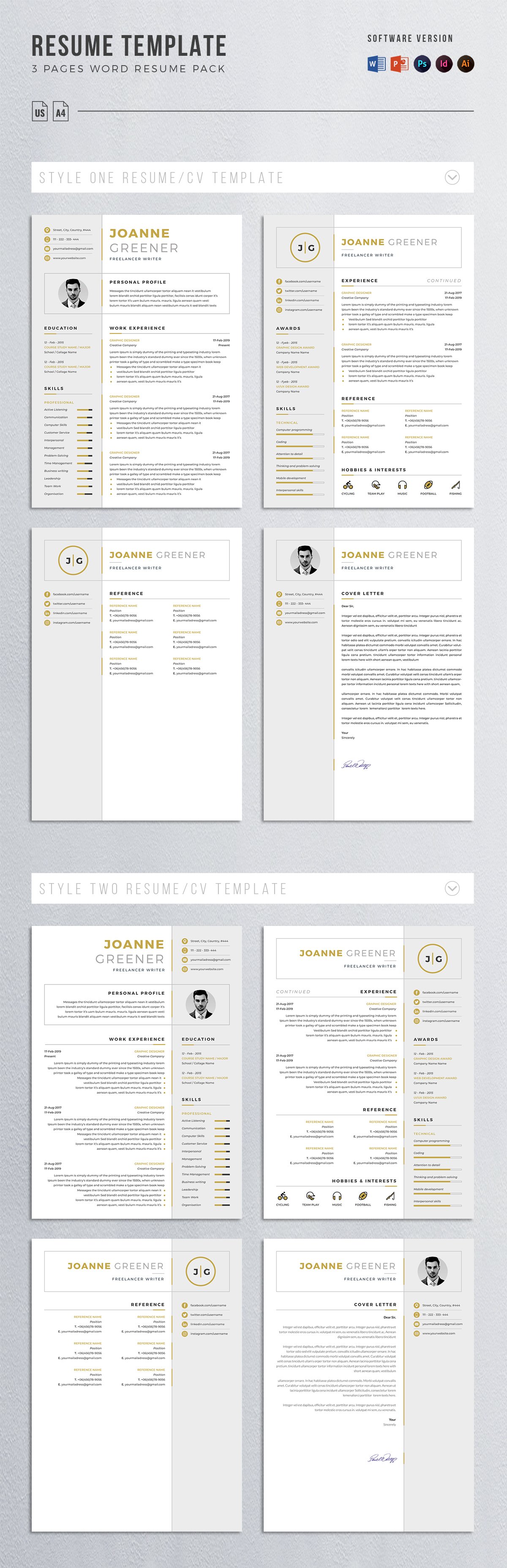 resume template 4 pages pack 543