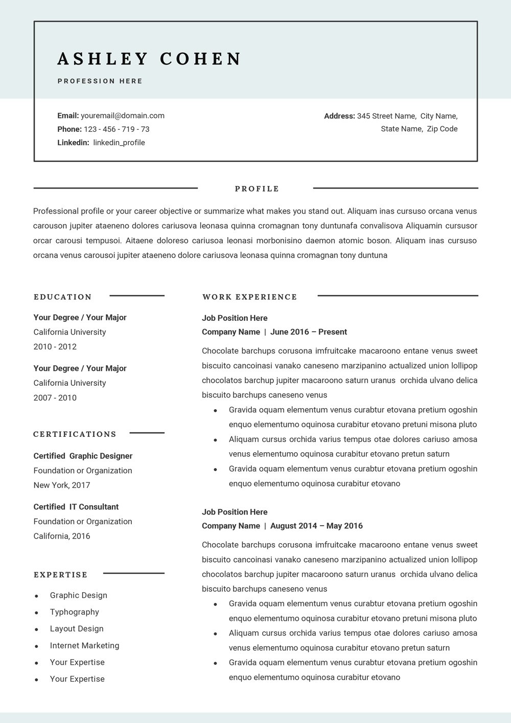 resume template ashley cohen 7 135