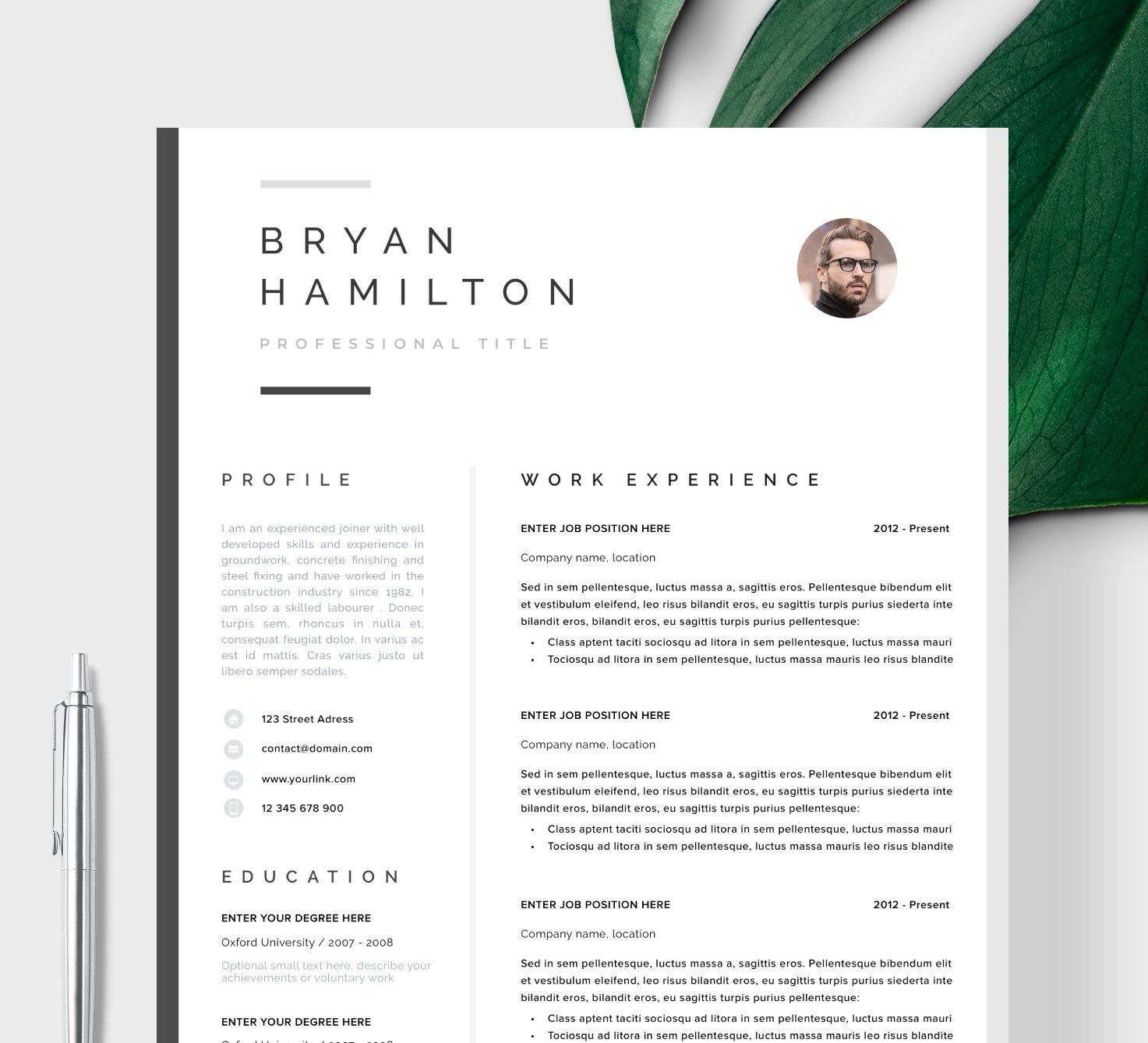 Resume Template 1, 2 page | Hamburg preview image.