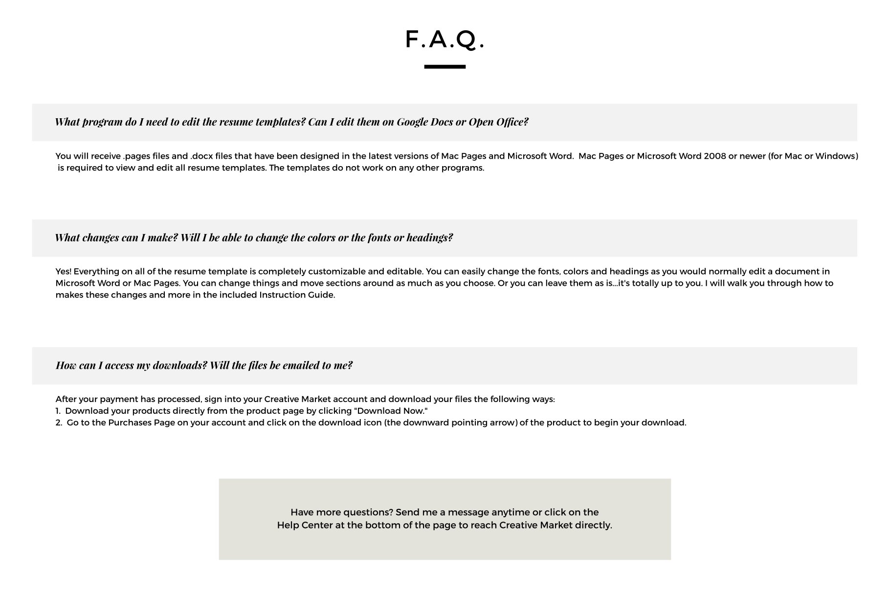 The faq page for a website.