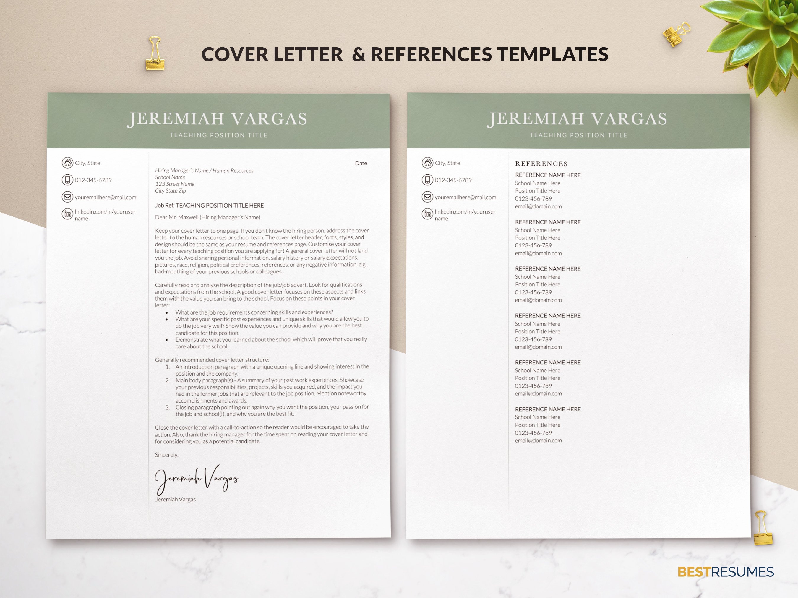 resume template for teachers cover letter references templates jeremiah vargas 683