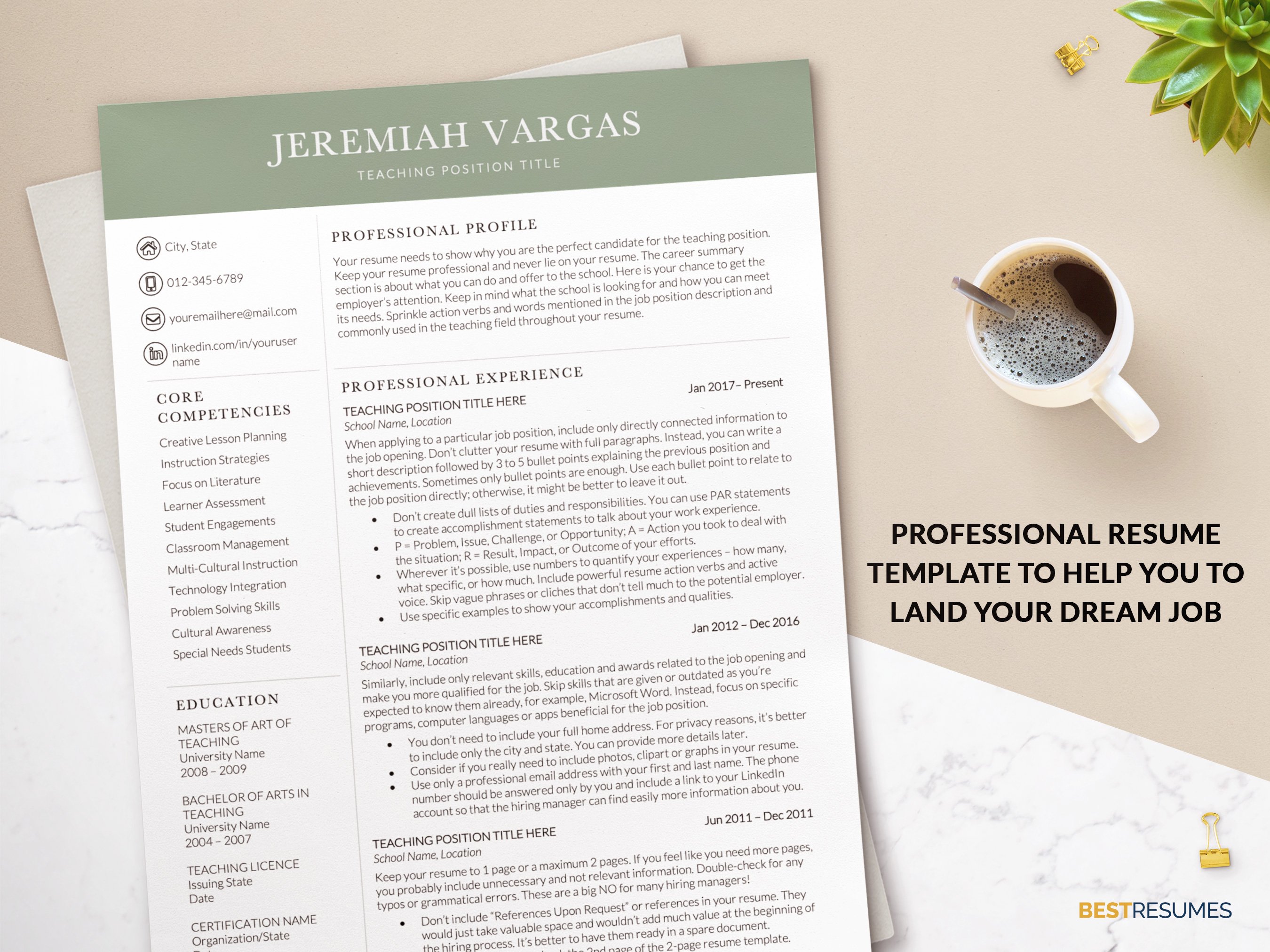 resume template for teachers professional resume template jeremiah vargas 446