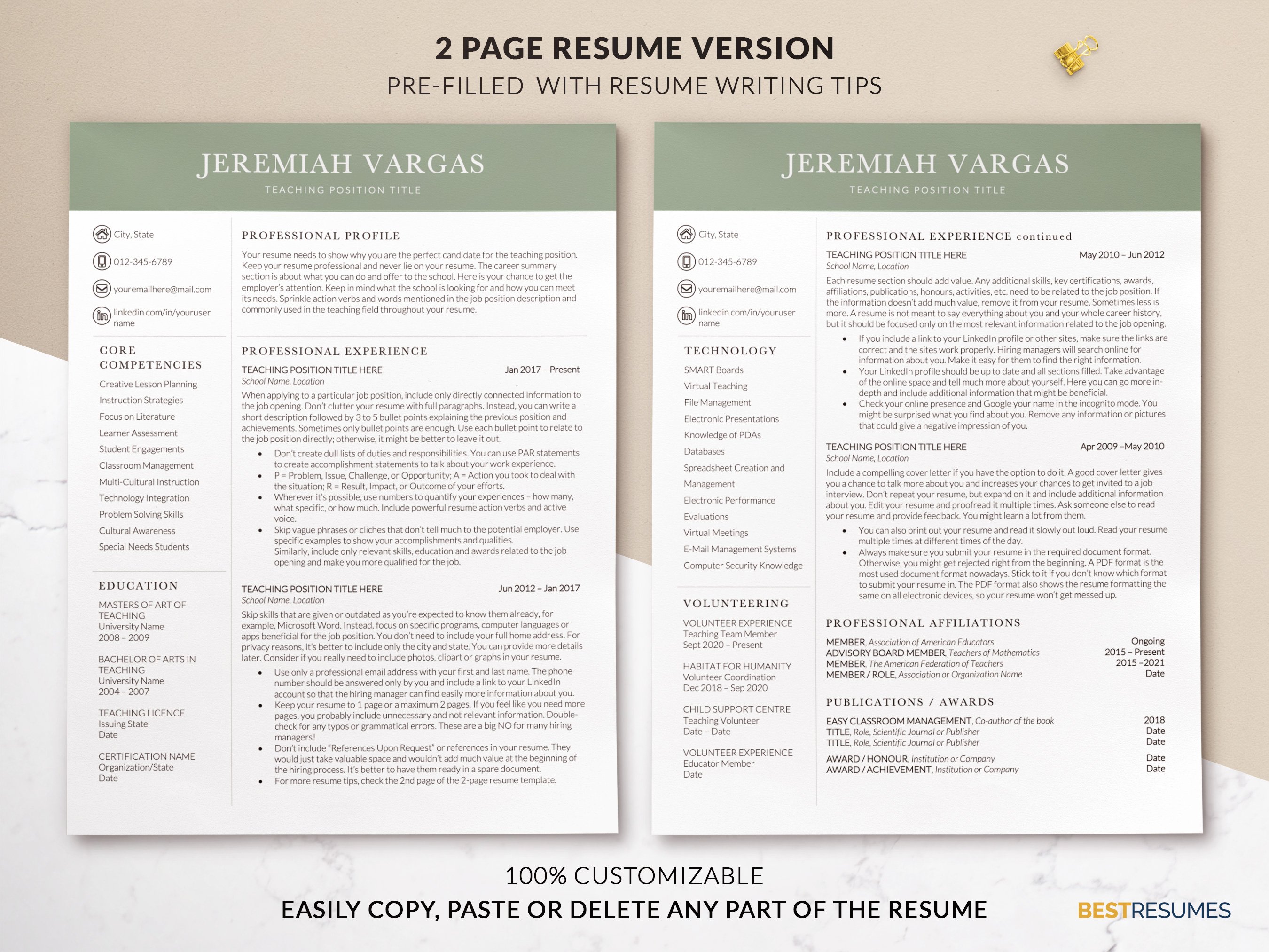 resume template for teachers two page resume template jeremiah vargas 60