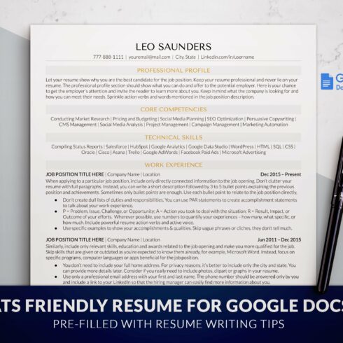 Modern Resume Template Google Docs cover image.