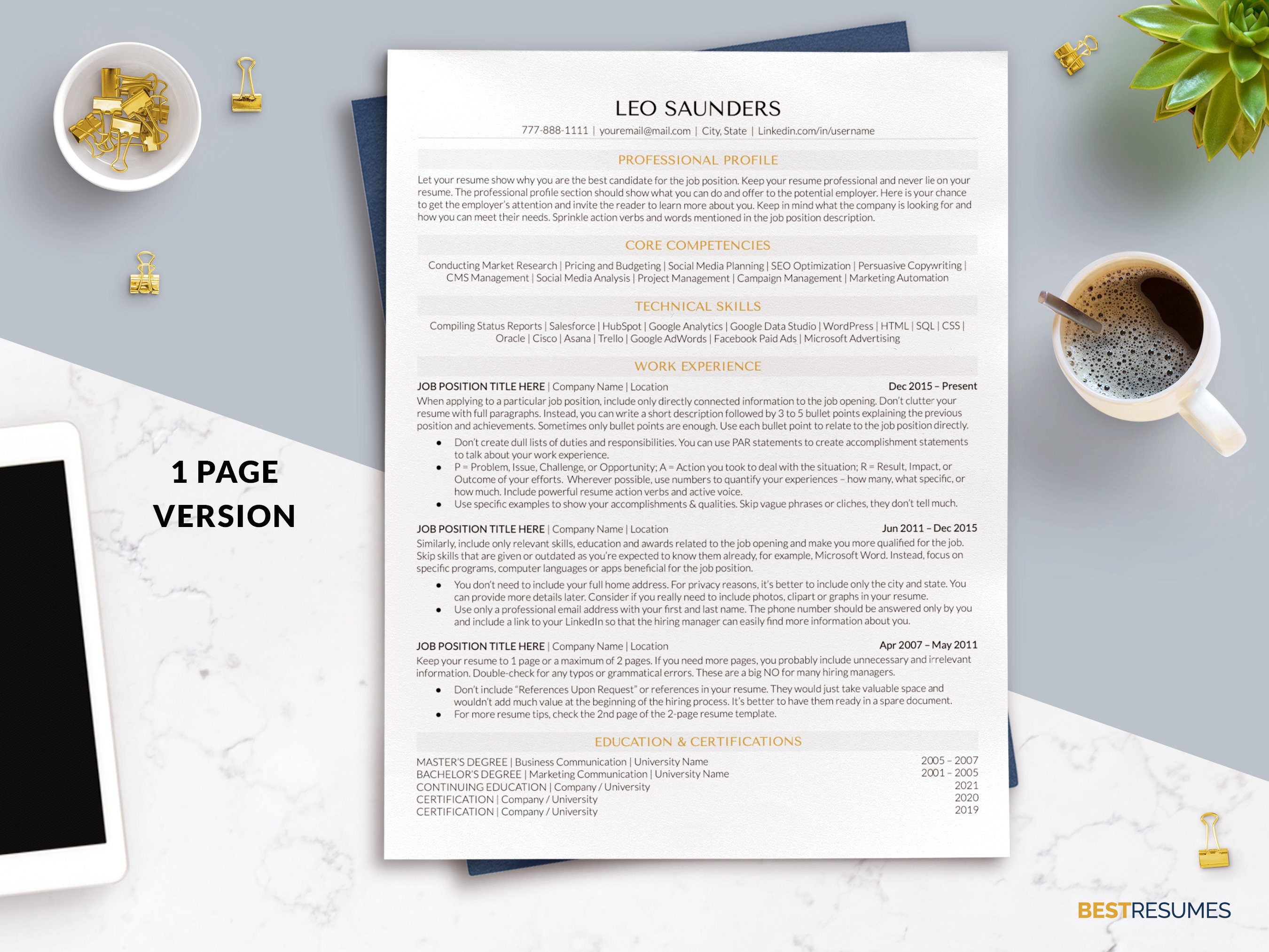 Modern Resume Template Google Docs preview image.